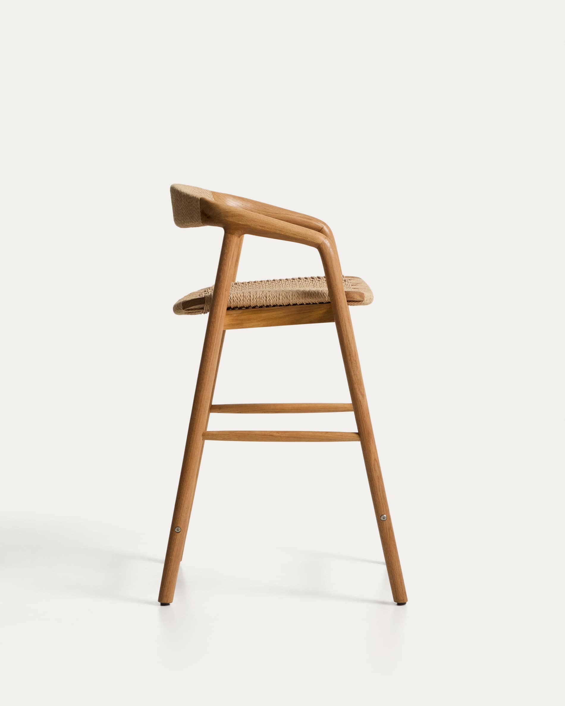 Derile stool in solid oak wood with natural-tone finish and beige paper rope cord FSC Mix Credit 65 cm