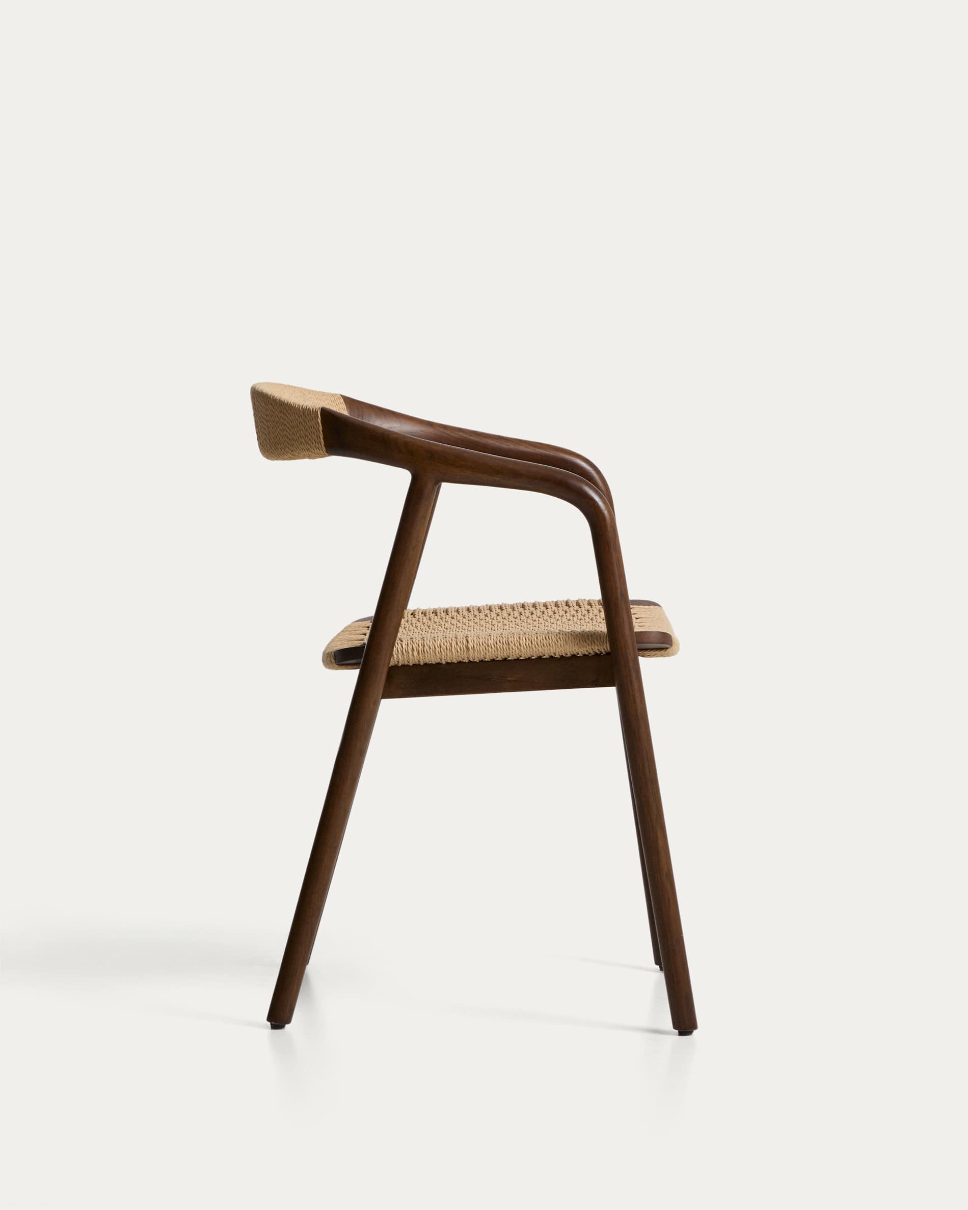 Derile chair in solid oak wood with walnut finish and beige paper rope cord FSC Mix Credit