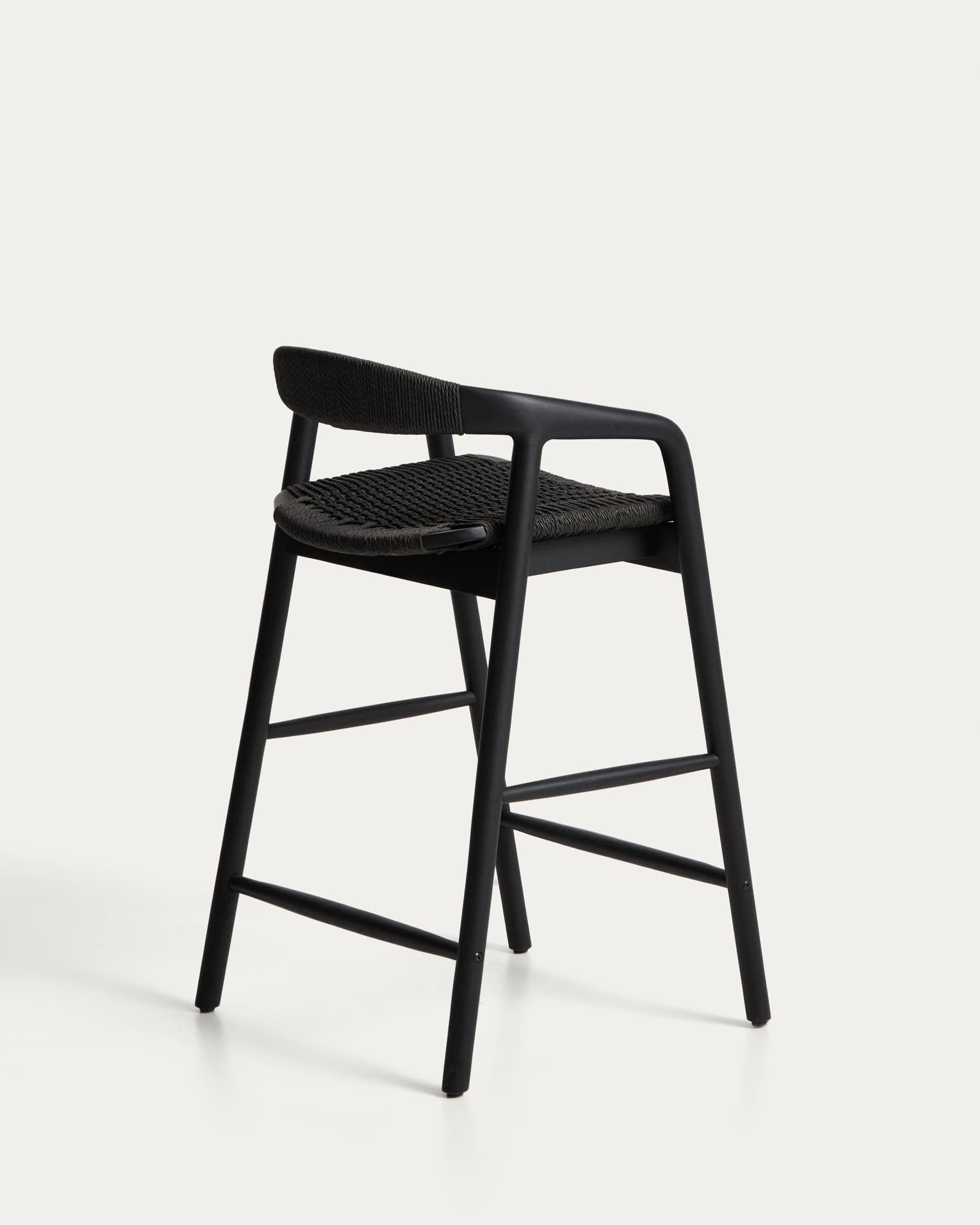 Derile stool in solid oak wood with black finish and black paper rope cord FSC Mix Credit 65cm