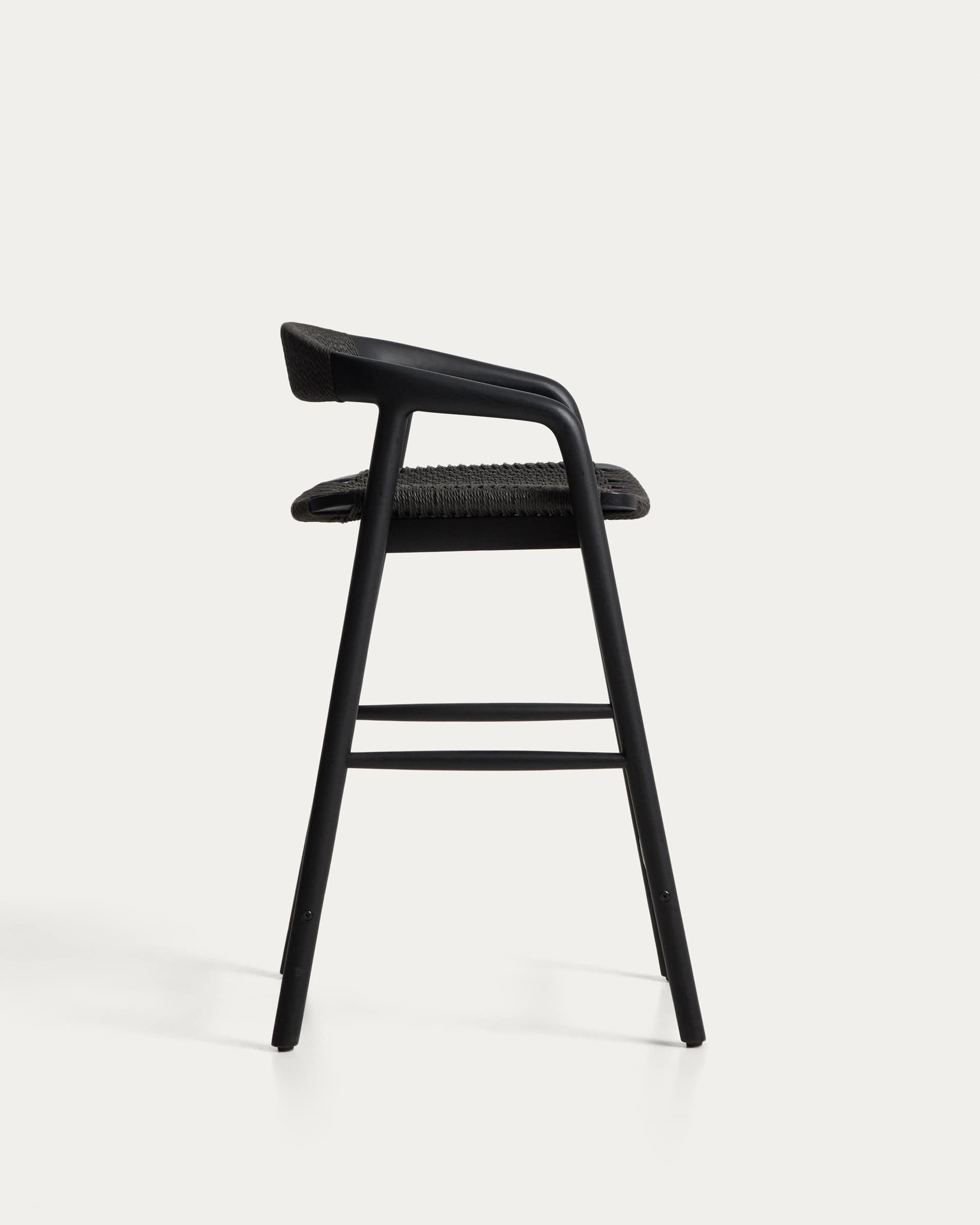 Derile stool in solid oak wood with black finish and black paper rope cord FSC Mix Credit 65cm