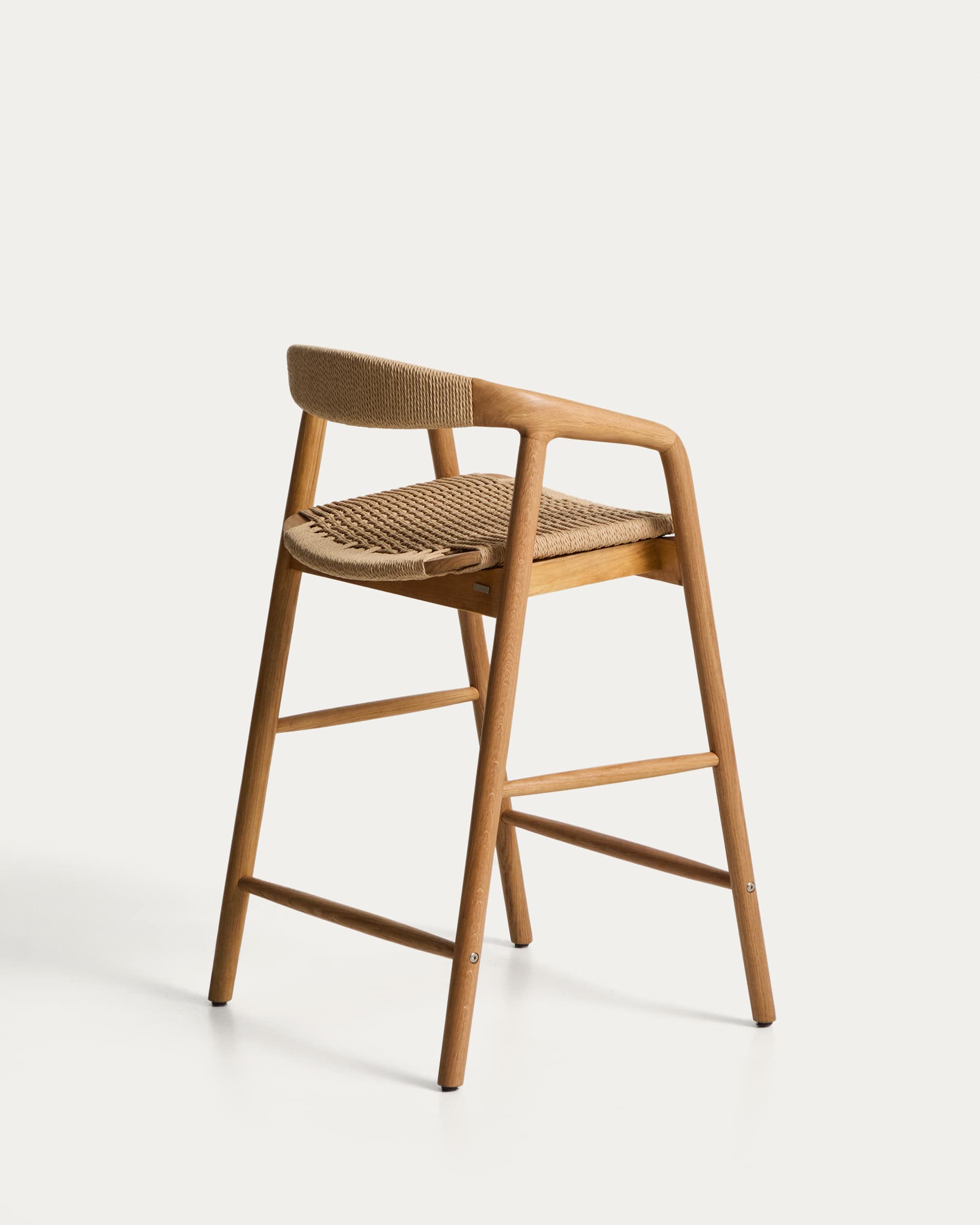 Derile stool in solid oak wood with natural-tone finish and beige paper rope cord FSC Mix Credit 65 cm