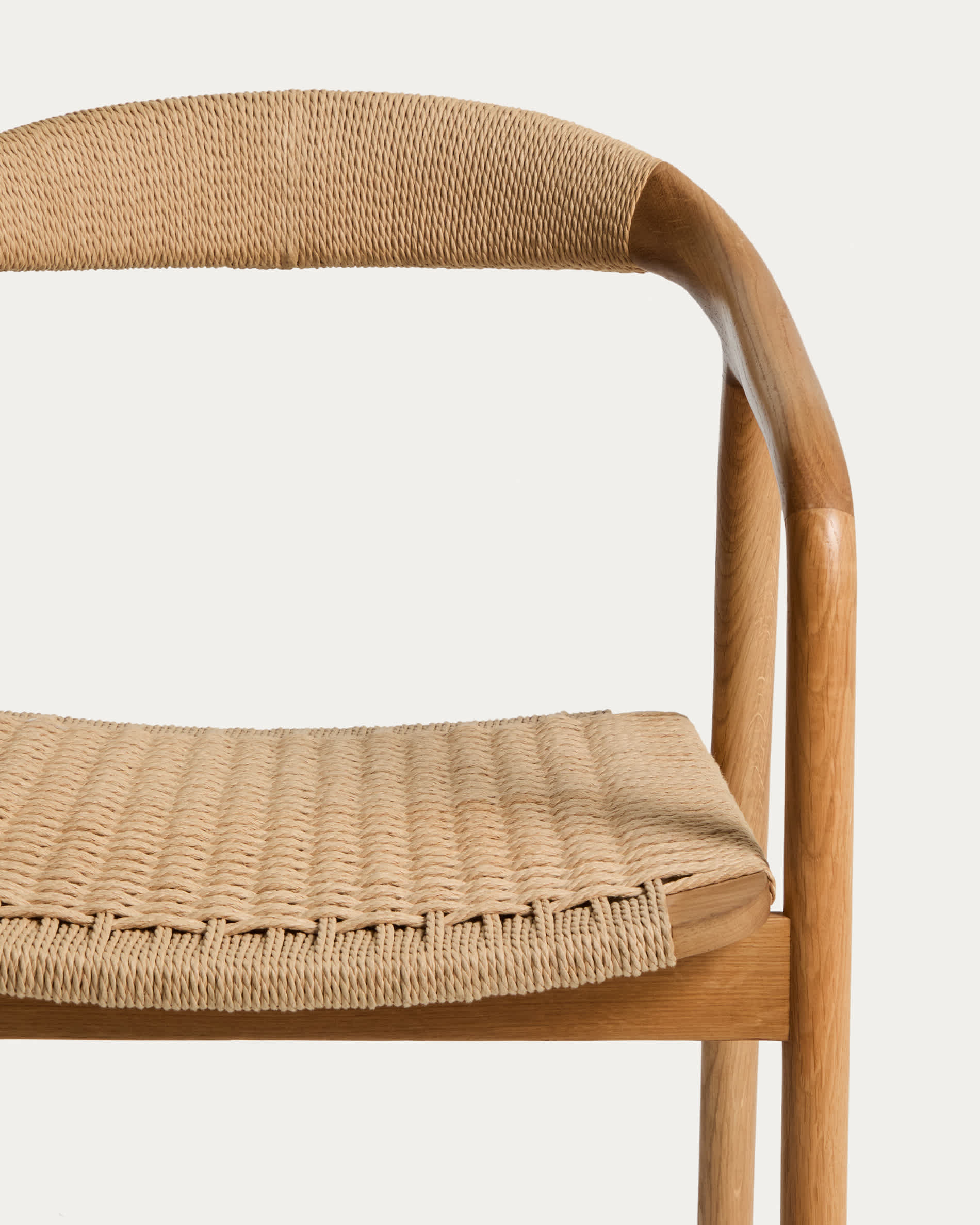 Derile chair in solid oak wood with natural-tone finish and beige paper rope cord FSC Mix Credit