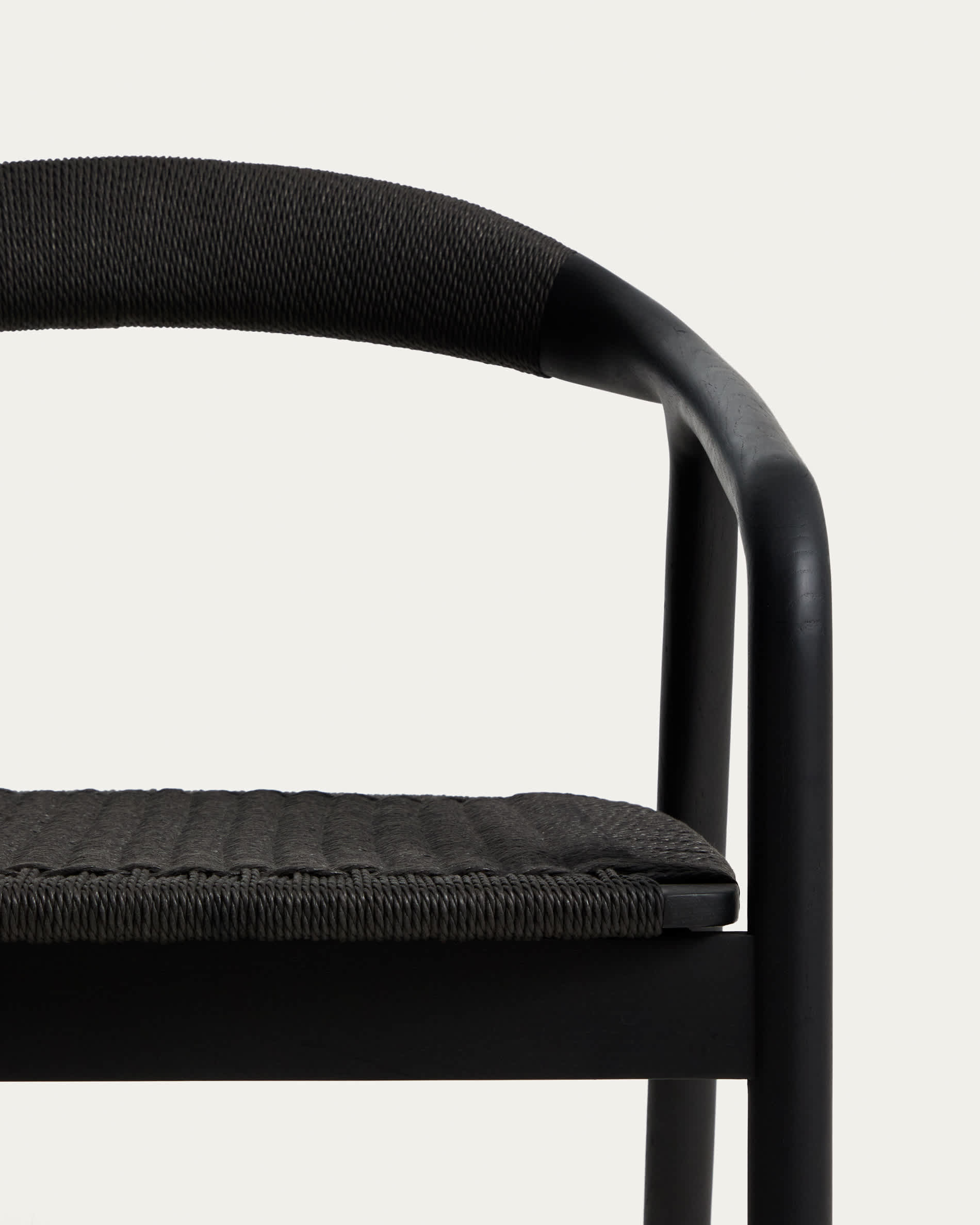 Derile armchair in solid oak wood with black finish and black paper rope FSC Mix Credit.