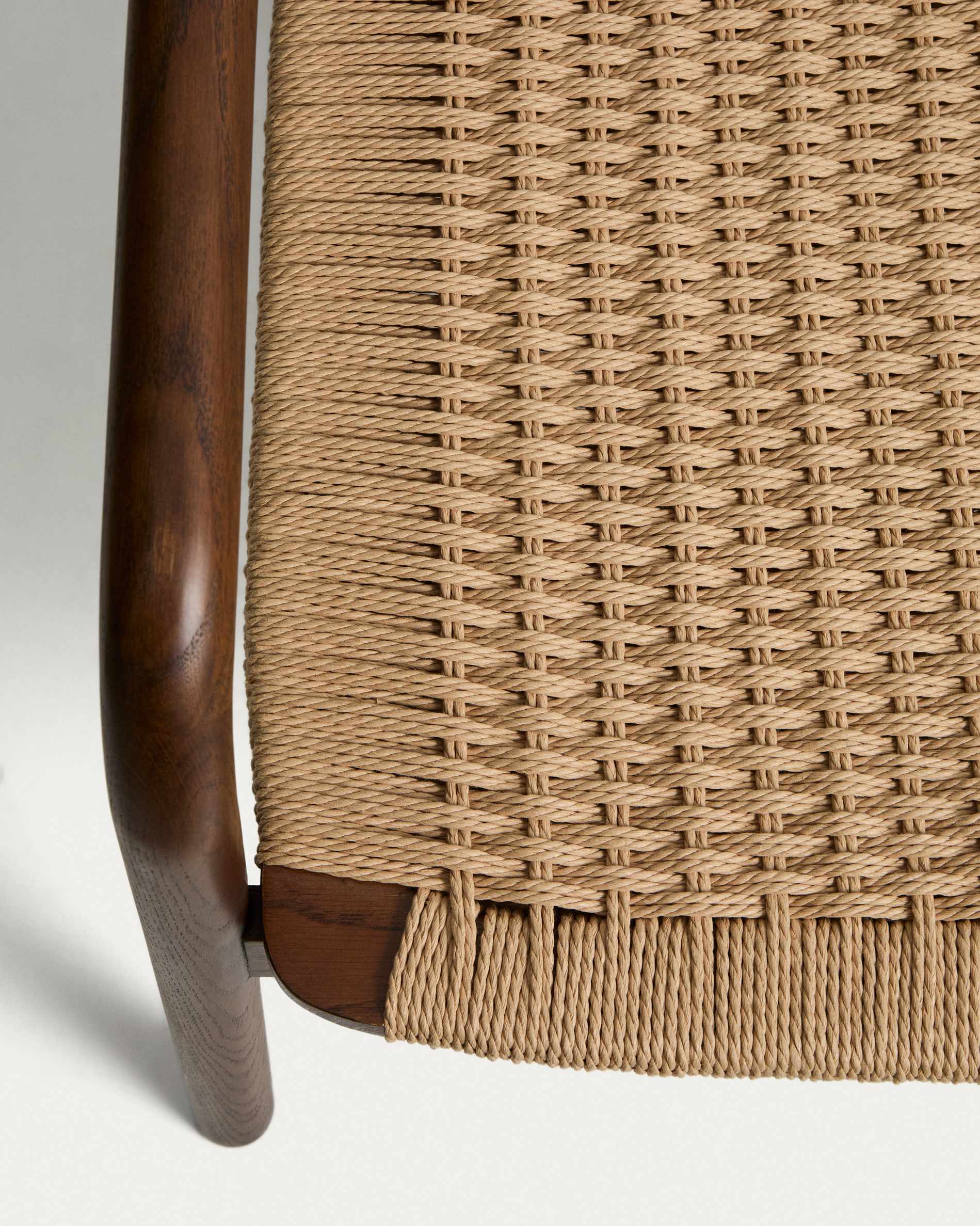 Derile armchair in solid oak wood with walnut finish and beige paper rope cord FSC Mix Credit