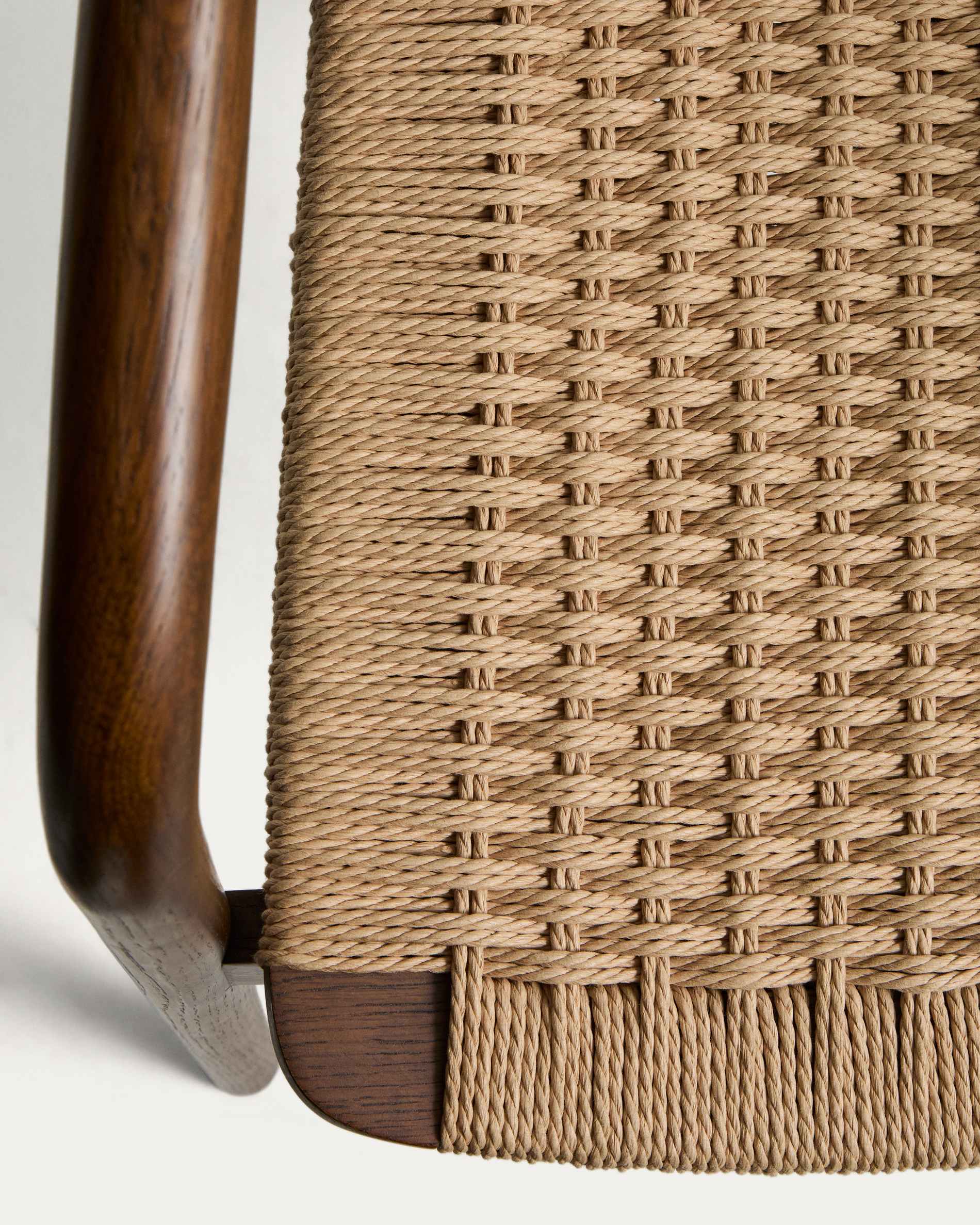 Derile chair in solid oak wood with walnut finish and beige paper rope cord FSC Mix Credit