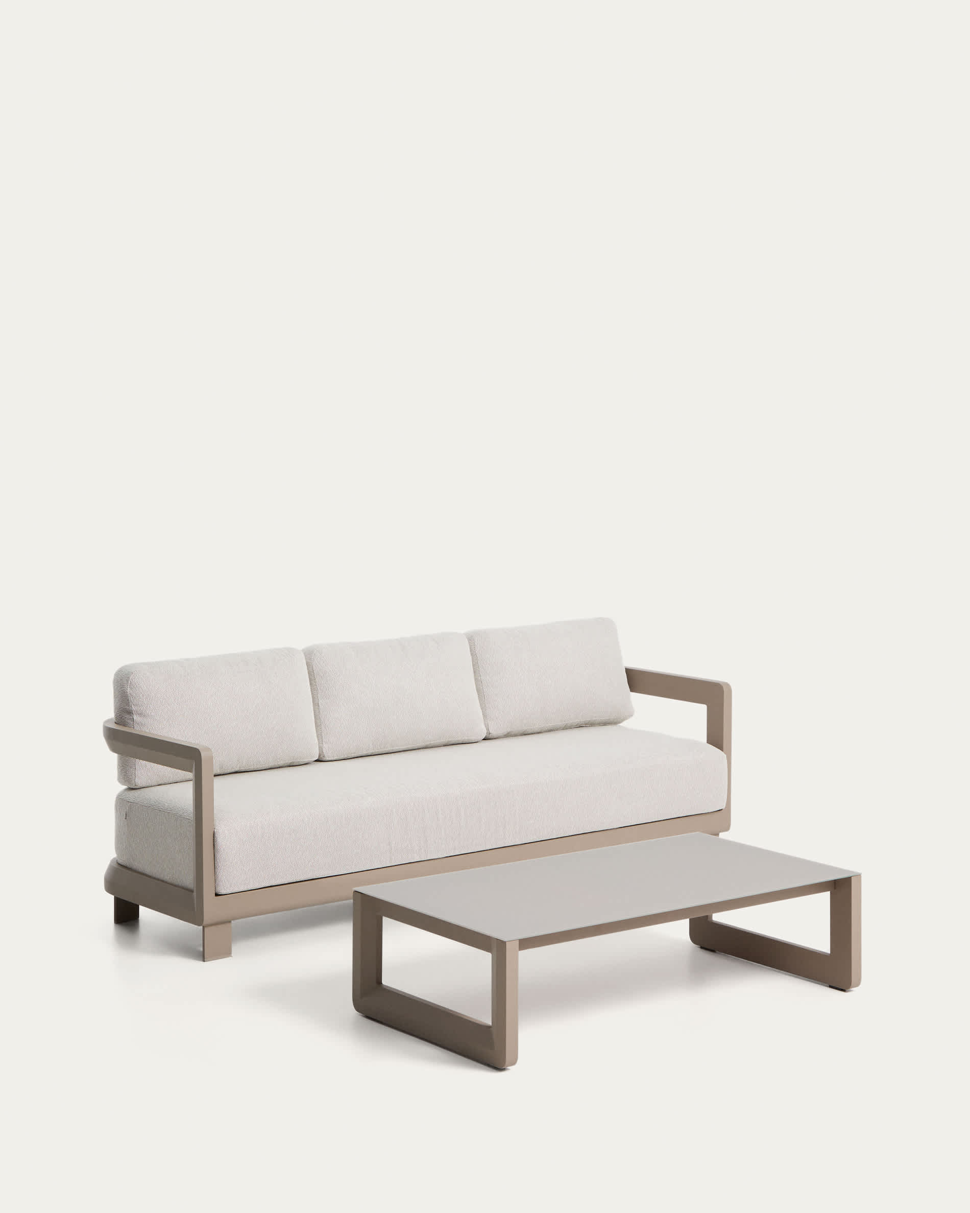 Nerano set with 3-seater sofa and coffee table in taupe aluminium