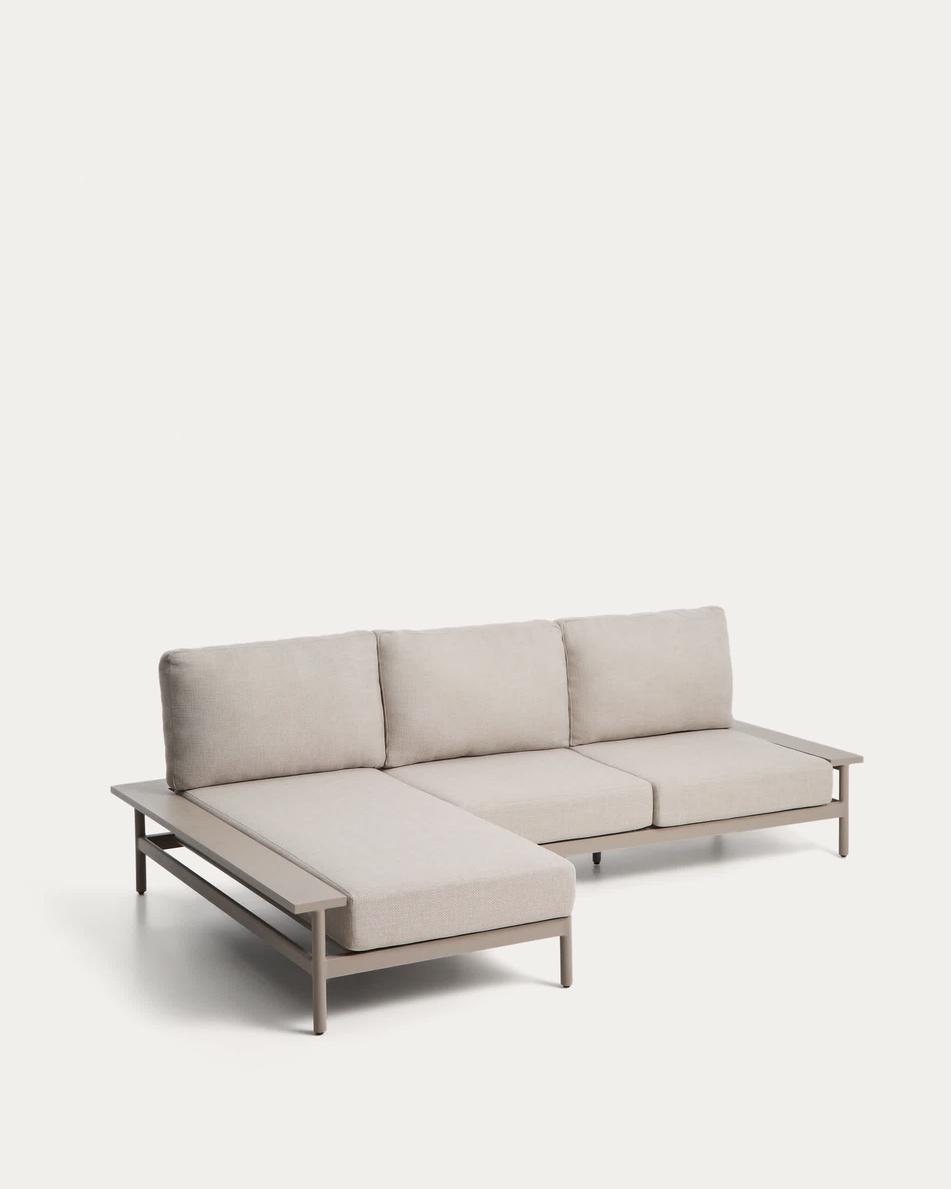 Vathi 3-seater aluminium sofa with left chaise longue in taupe 250 x 159 cm