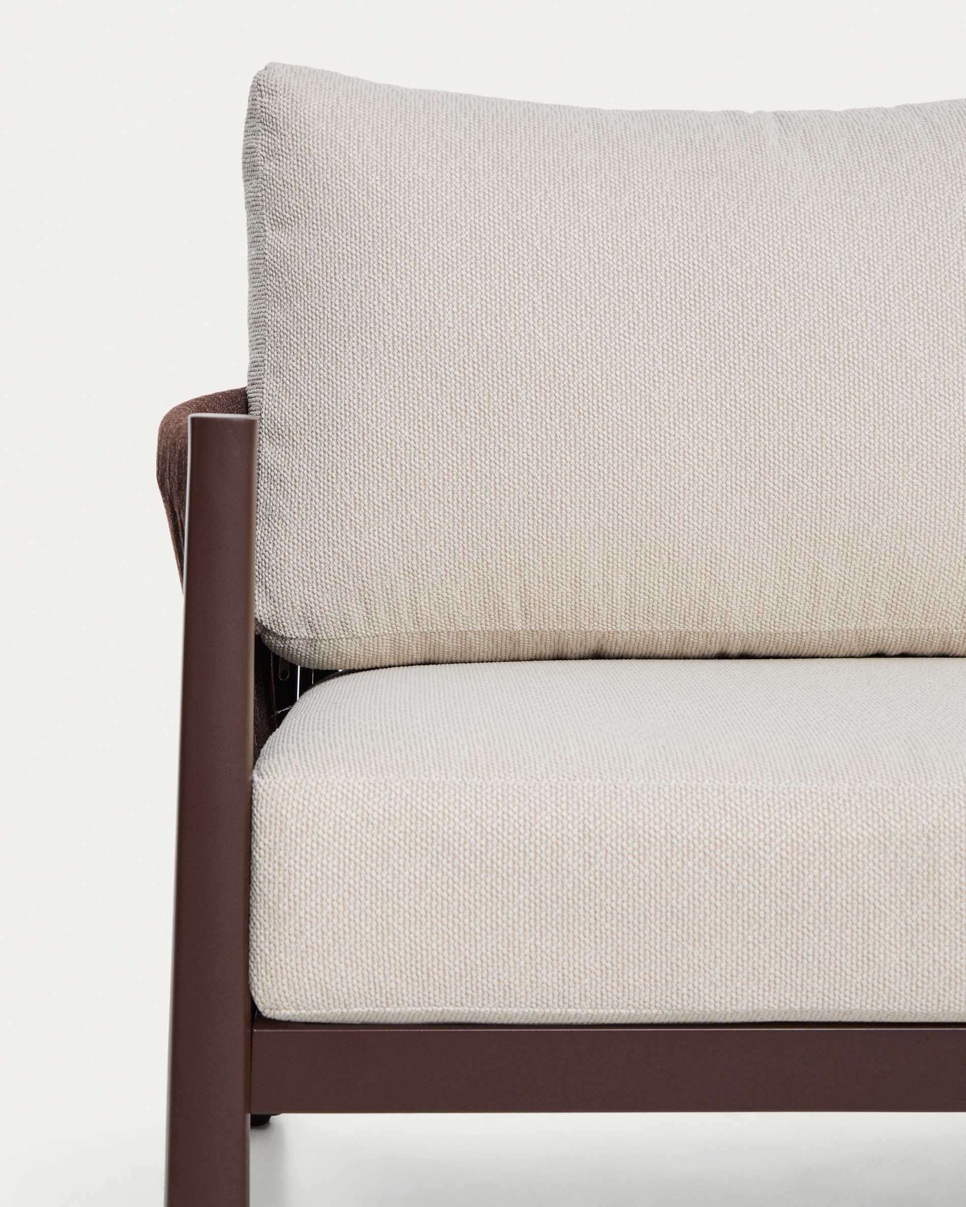 Aleria set with 3-seater sofa, 2 armchairs and coffee table in brown aluminium and synthetic rope cord