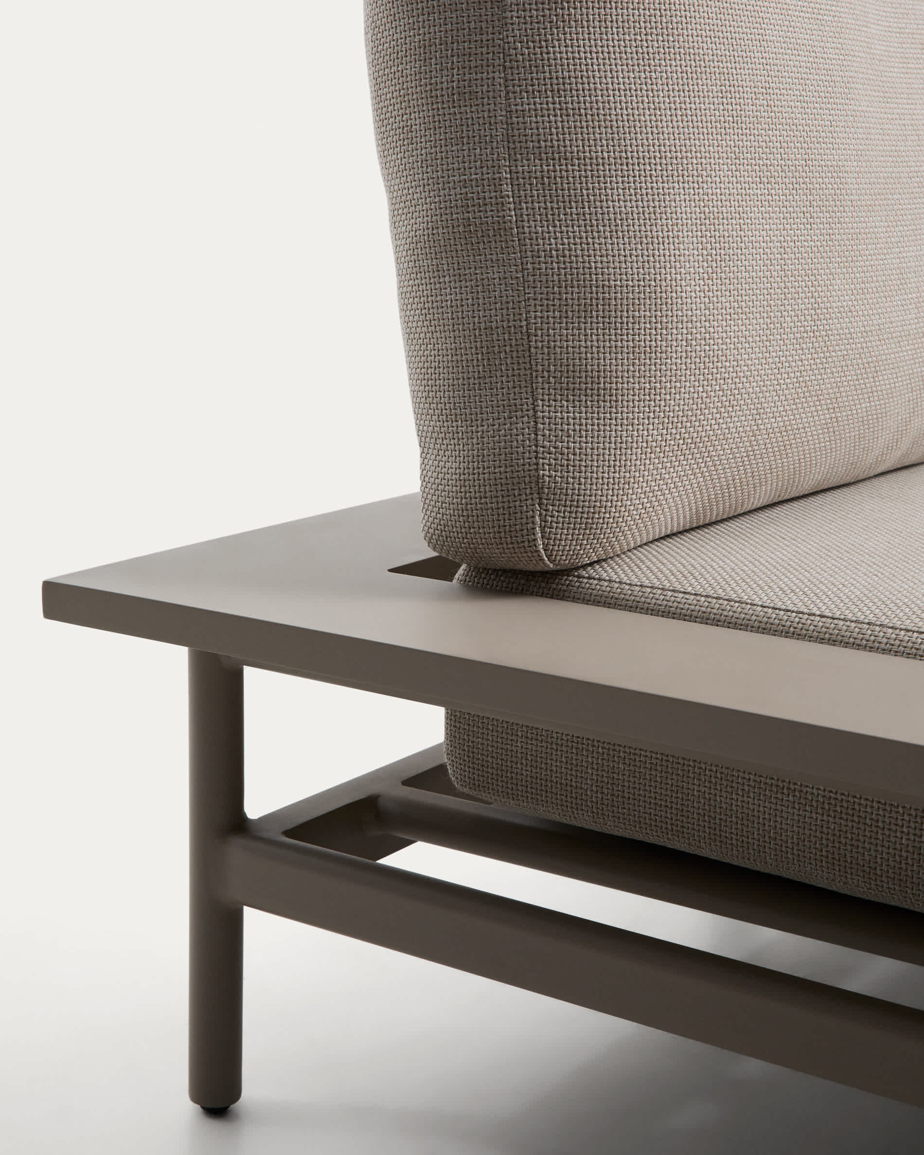Vathi 3-seater aluminium sofa with left chaise longue in taupe 250 x 159 cm