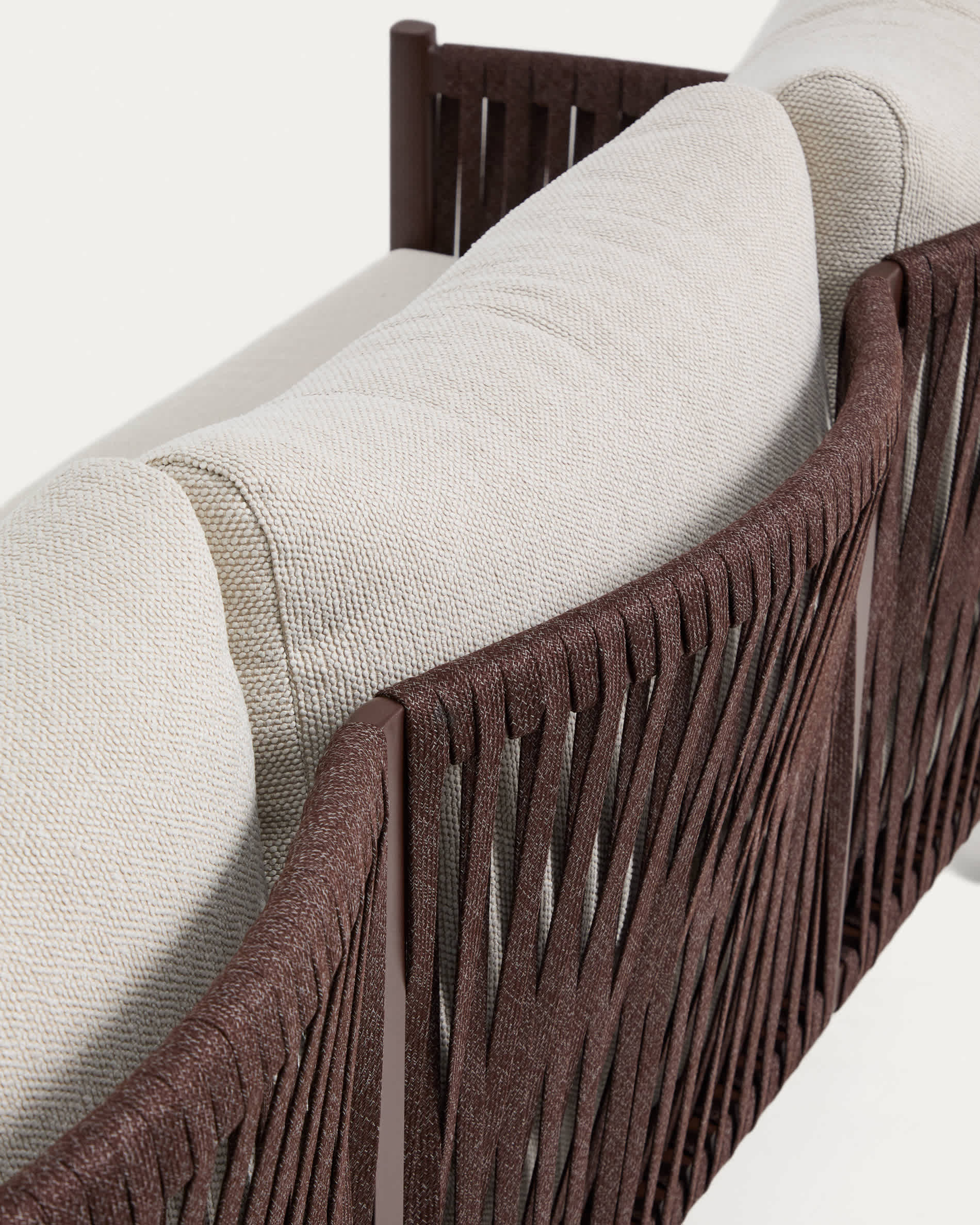 Aleria set with 3-seater sofa, 2 armchairs and coffee table in brown aluminium and synthetic rope cord