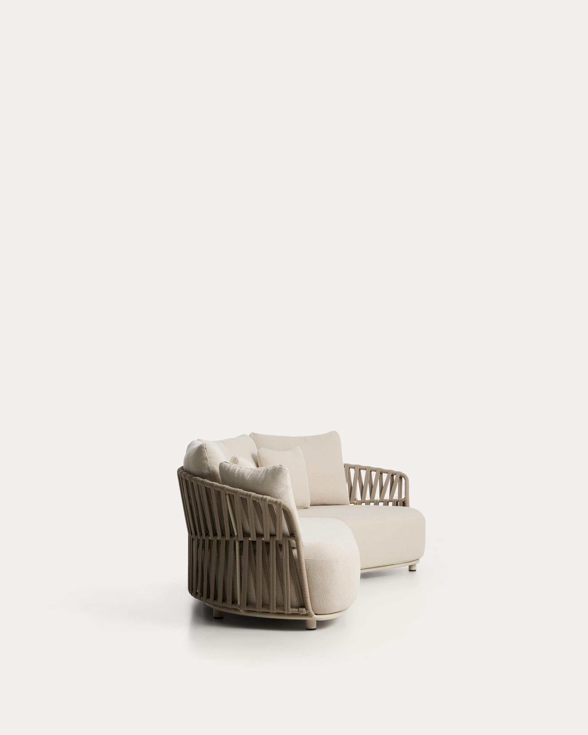 Osani 3-seater sofa in ecru aluminium and taupe rope 290cm