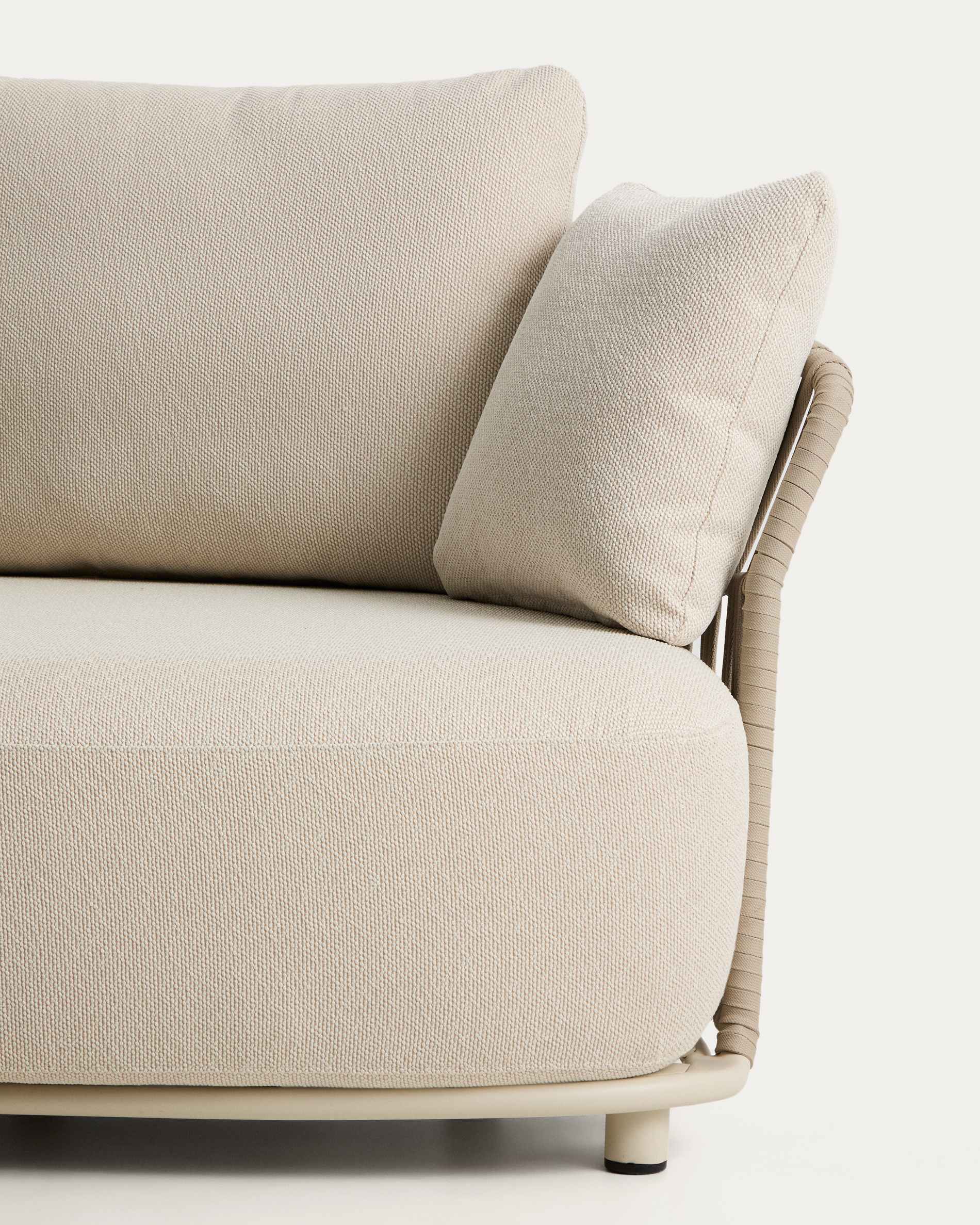 Osani 3-seater sofa in ecru aluminium and taupe rope 290cm