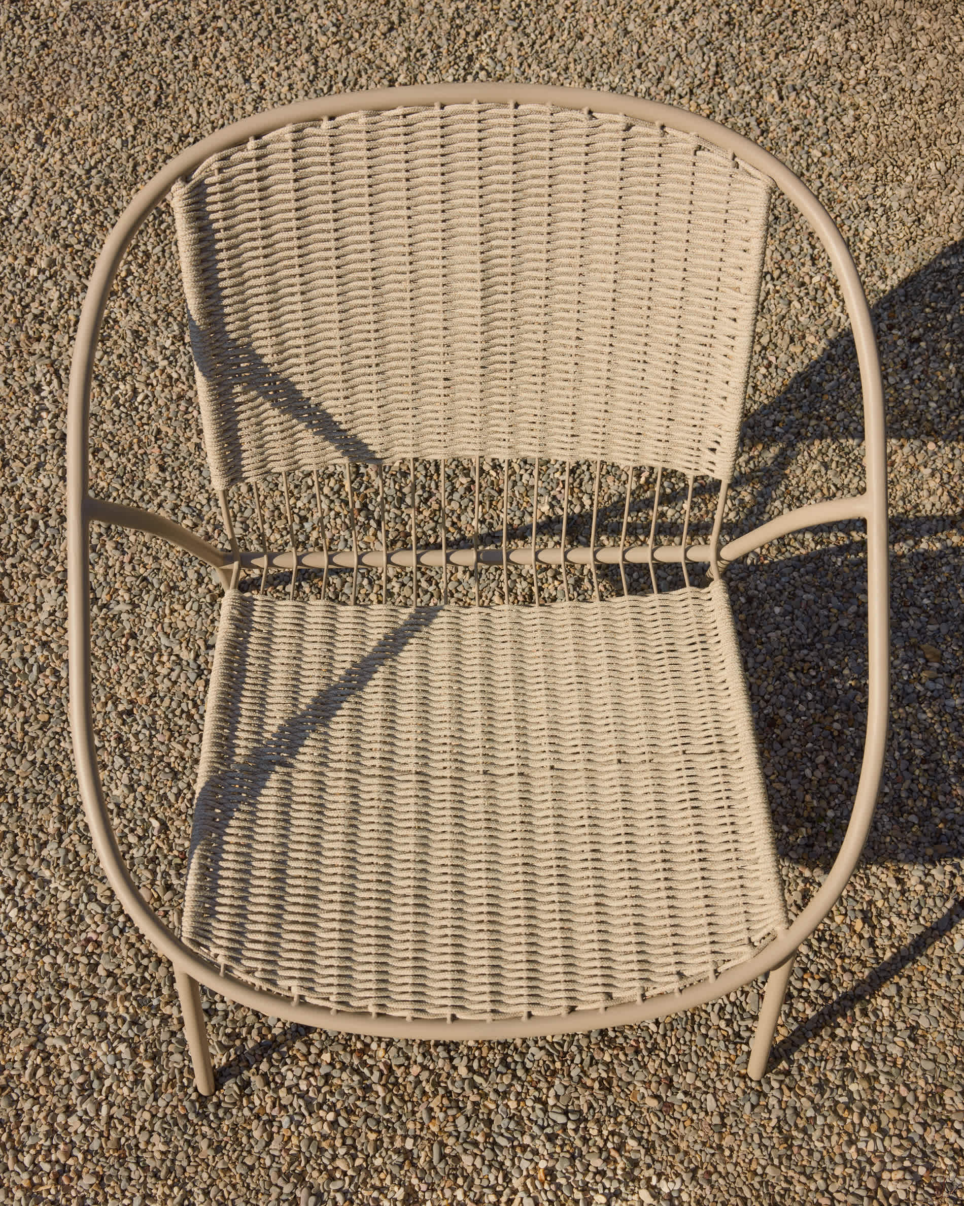 Stackable Atrani armchair in galvanized steel and taupe rope