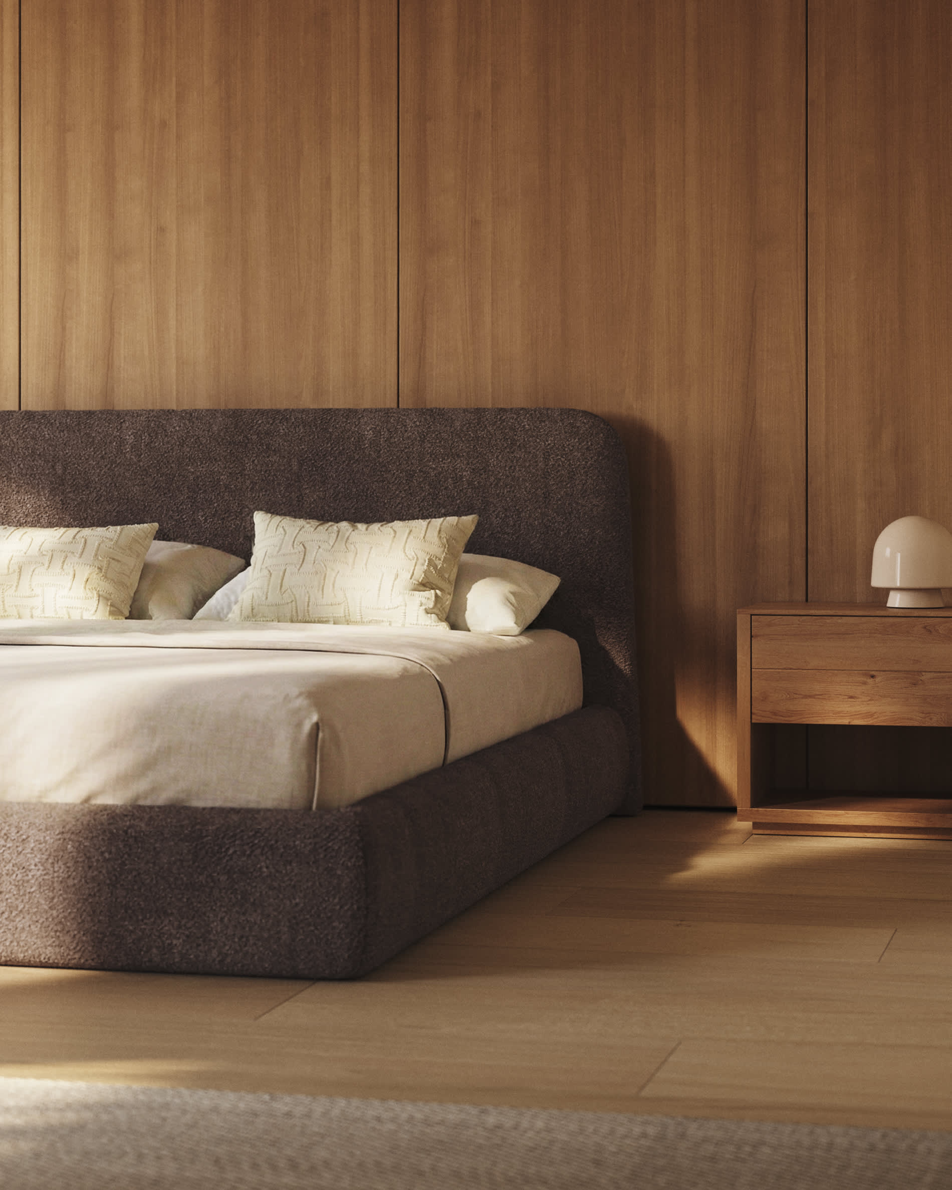 Martina bed with removable cover in brown bouclé fabric for 160 x 200cm mattress FSC Mix Credit