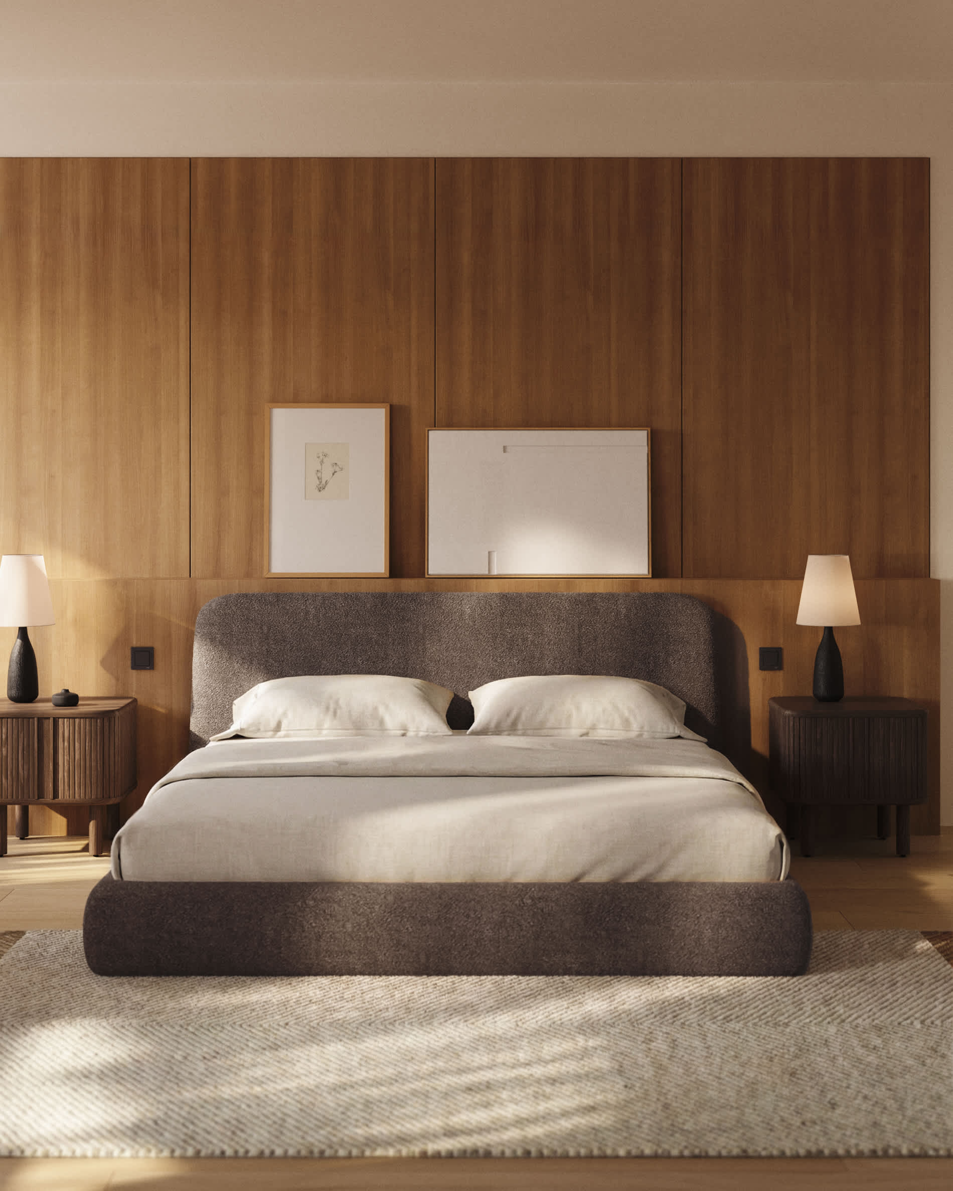Martina bed with removable cover in brown bouclé fabric for 180 x 200cm mattress FSC Mix Credit
