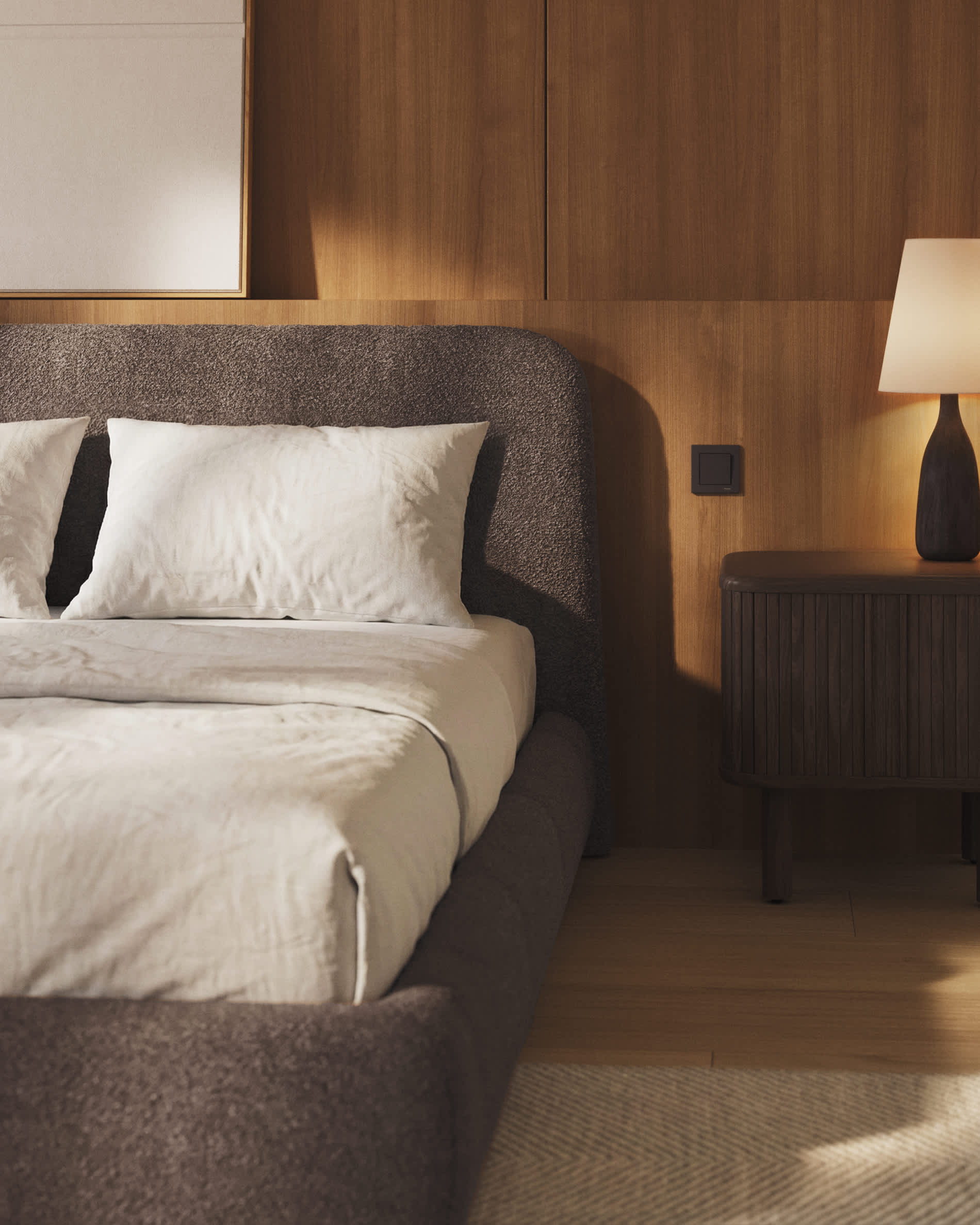 Martina bed with removable cover in brown bouclé fabric for 180 x 200cm mattress FSC Mix Credit