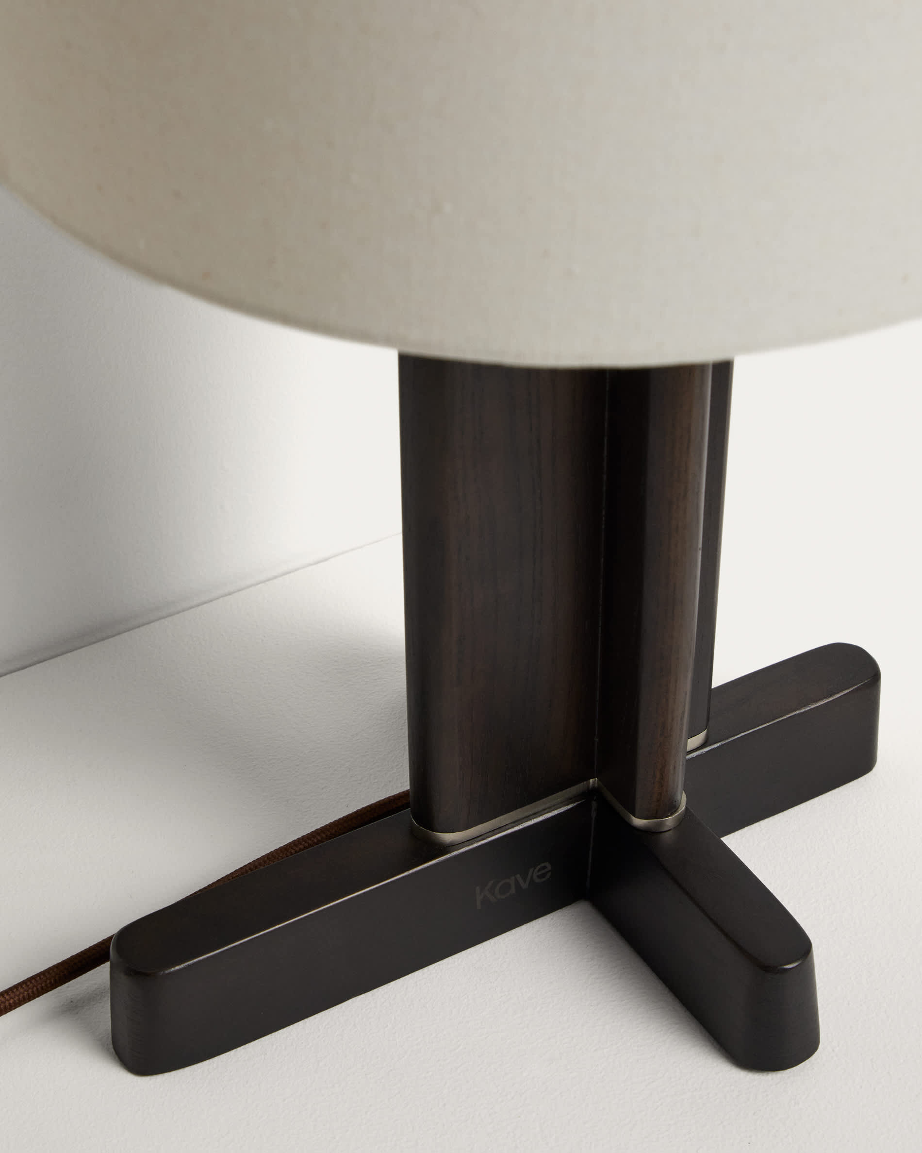 Niani table lamp in dark-finish rubber wood with ivory-coloured cotton shade Ø30cm
