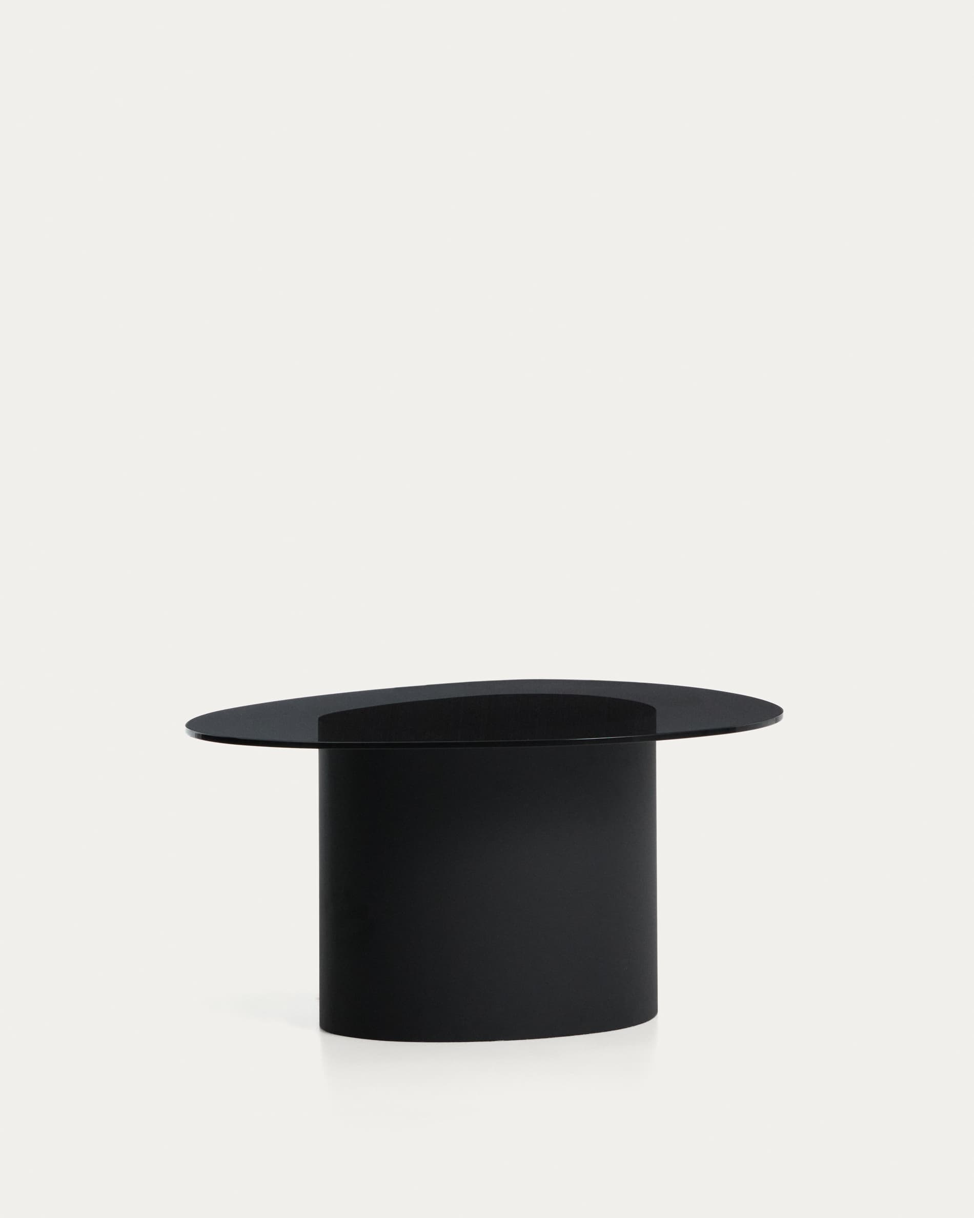 Olir coffee table in tempered glass and black steel 82 x 74 cm