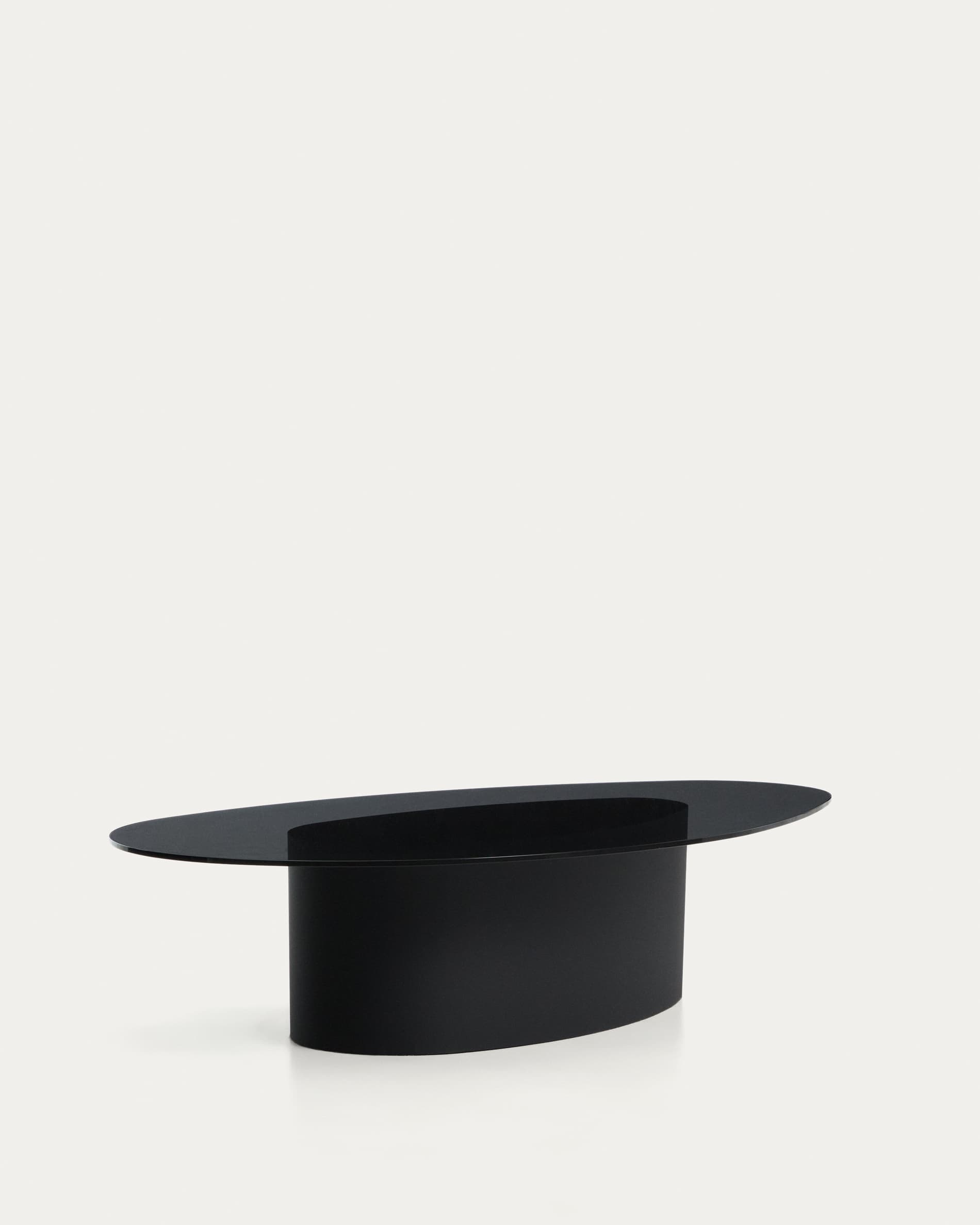 Olir coffee table in tempered glass and black steel 140 x 80 cm