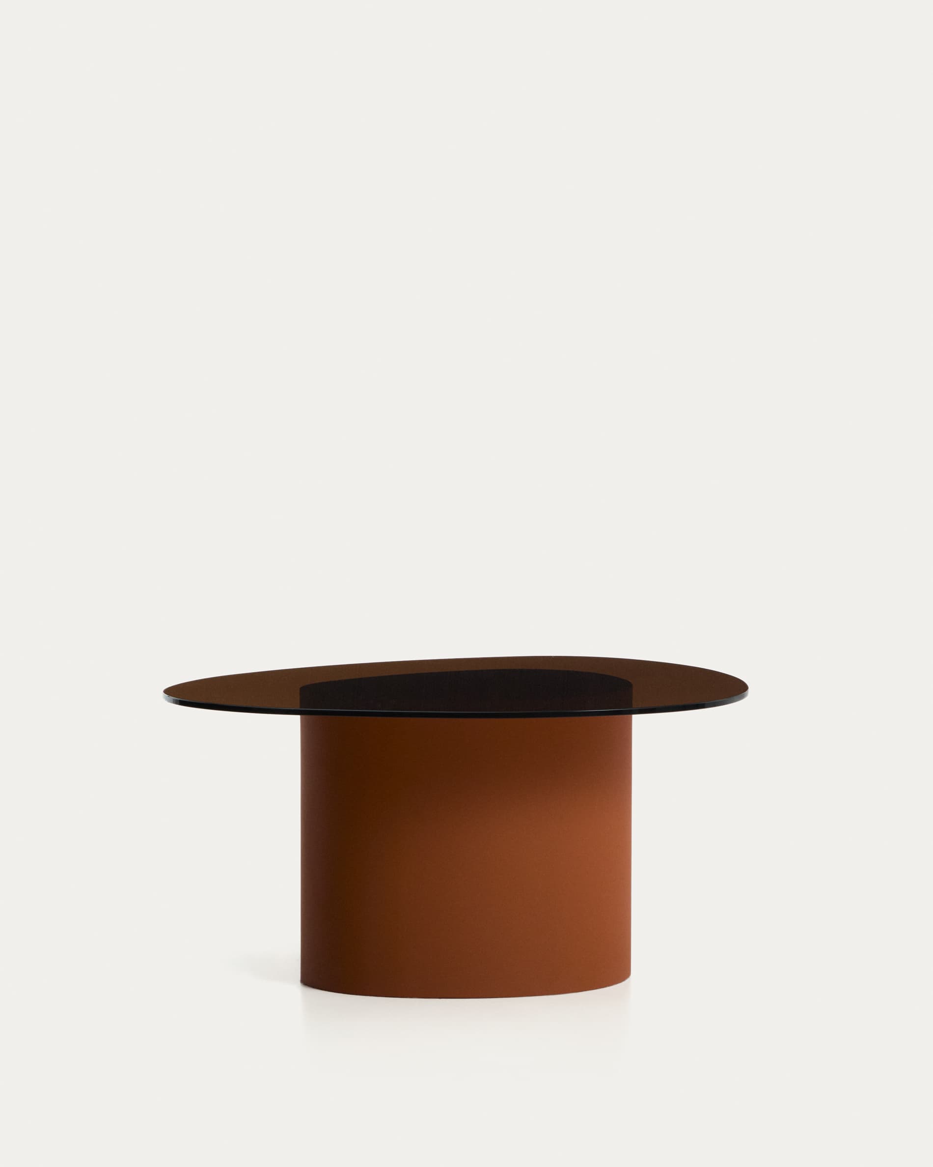 Olir coffee table in tempered glass and brown steel 82 x 74 cm