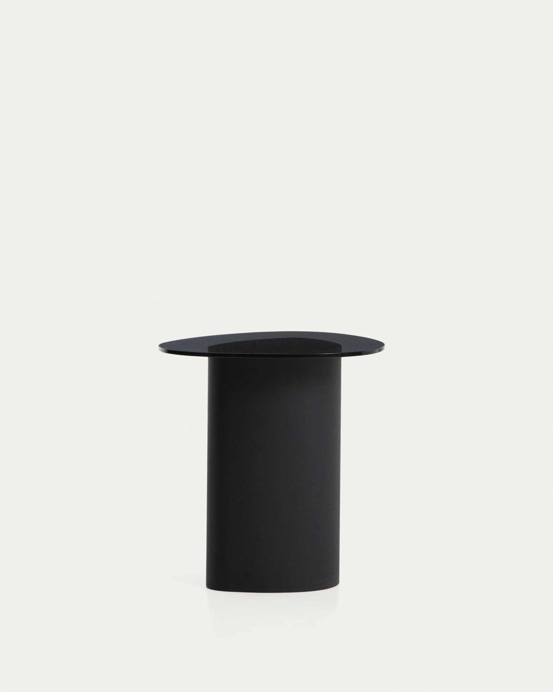 Olir side table in tempered glass and black steel 48 x 46,8 cm