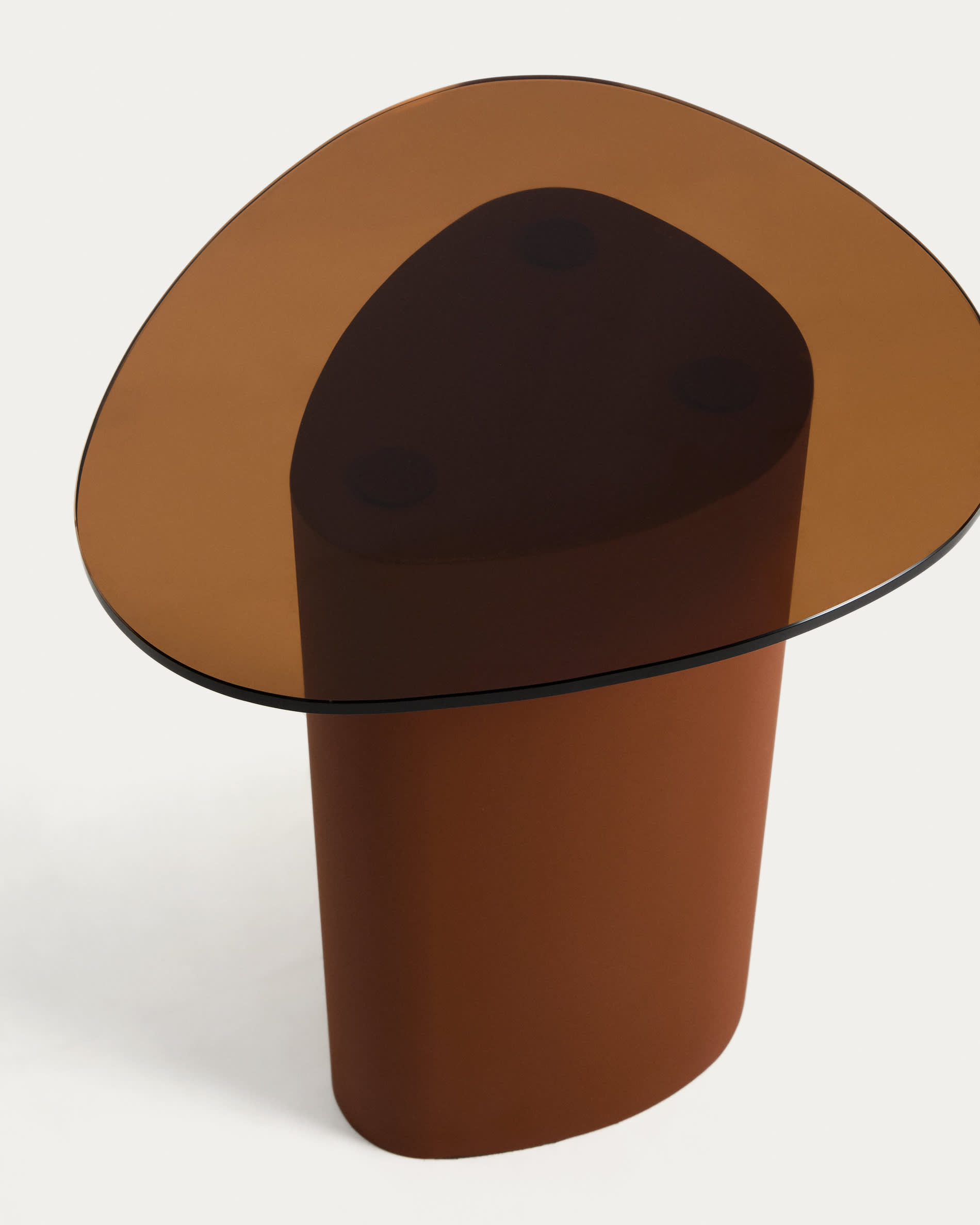 Olir side table in tempered glass and brown steel 48 x 46,8 cm