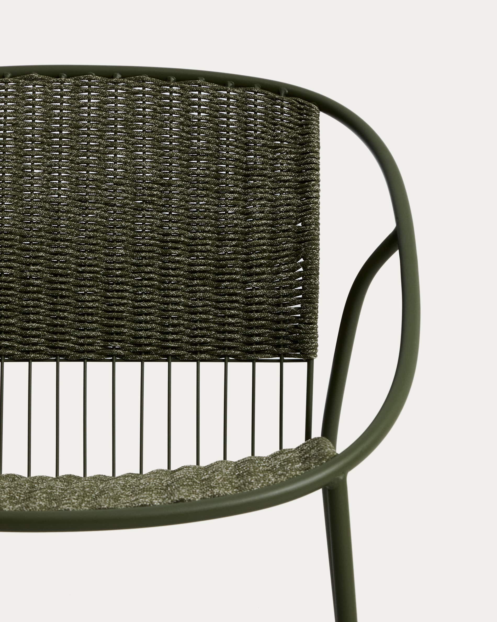 Atrani stackable armchair in galvanized steel and green rope