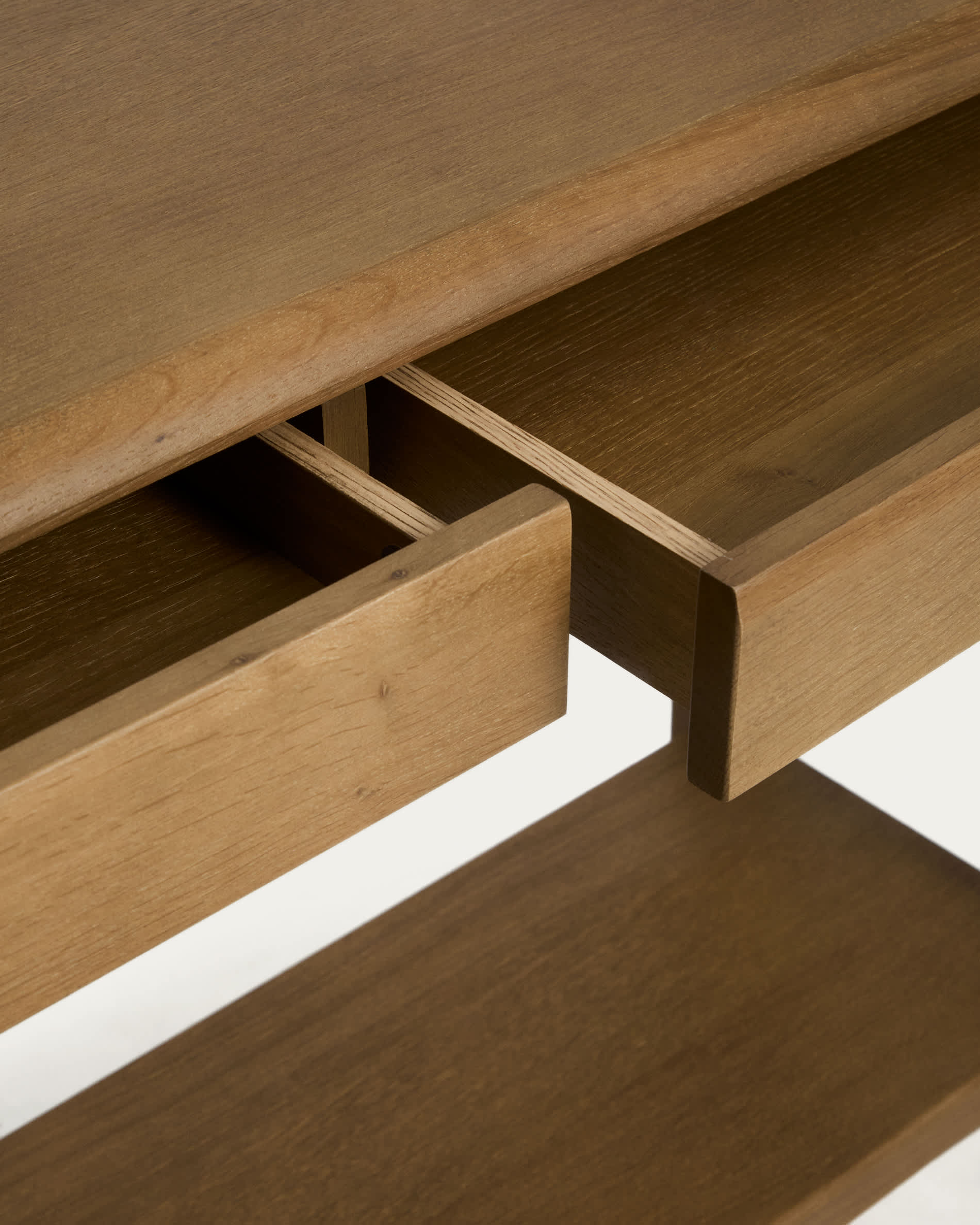 Arelida console table made of oak veneer and solid oak wood with light brown finish 112 x 80 cm FSC Mix Credit