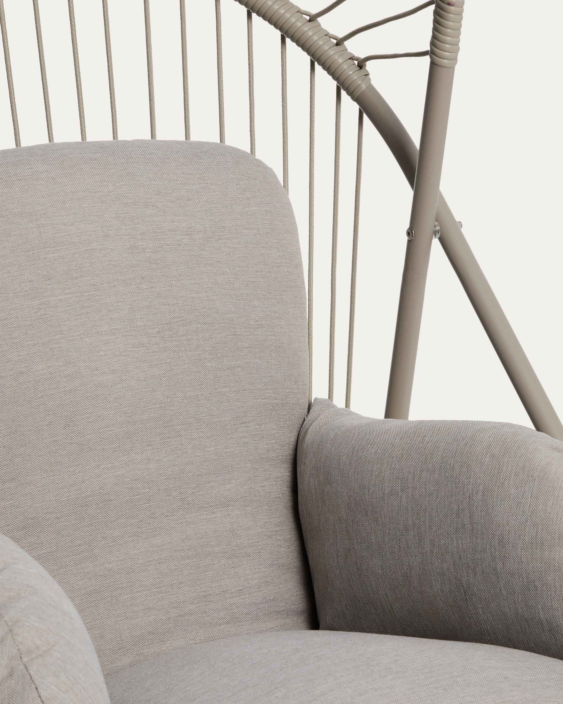 Livadi hanging armchair in steel and taupe rope cord