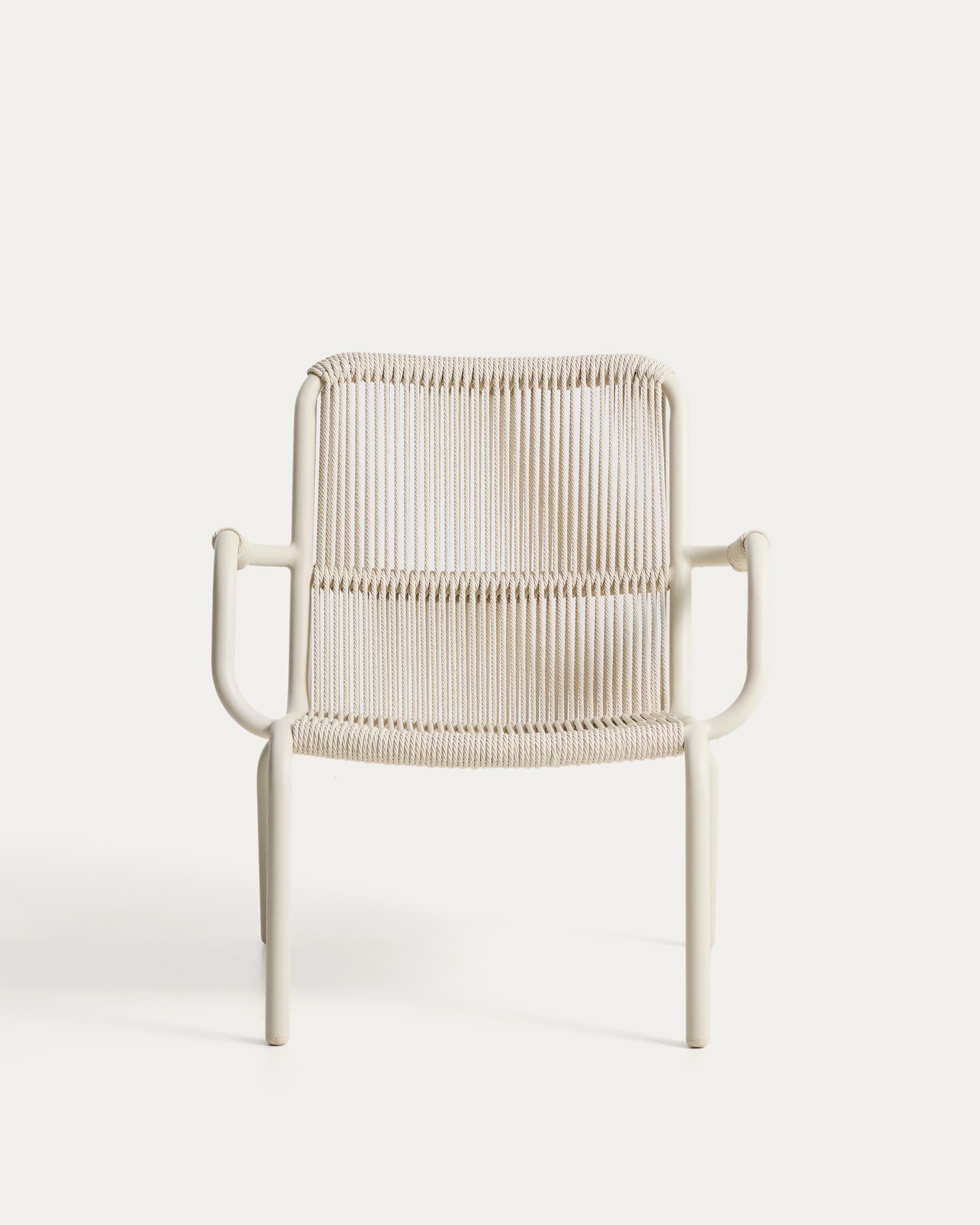 Salis stackable armchair in ecru aluminium and ecru synthetic rope cord