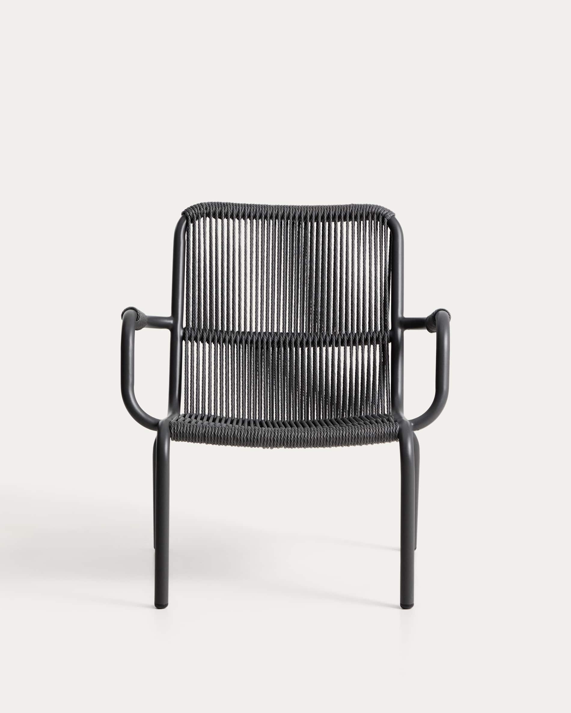 Salis stackable armchair in graphite aluminium and dark grey synthetic rope cord
