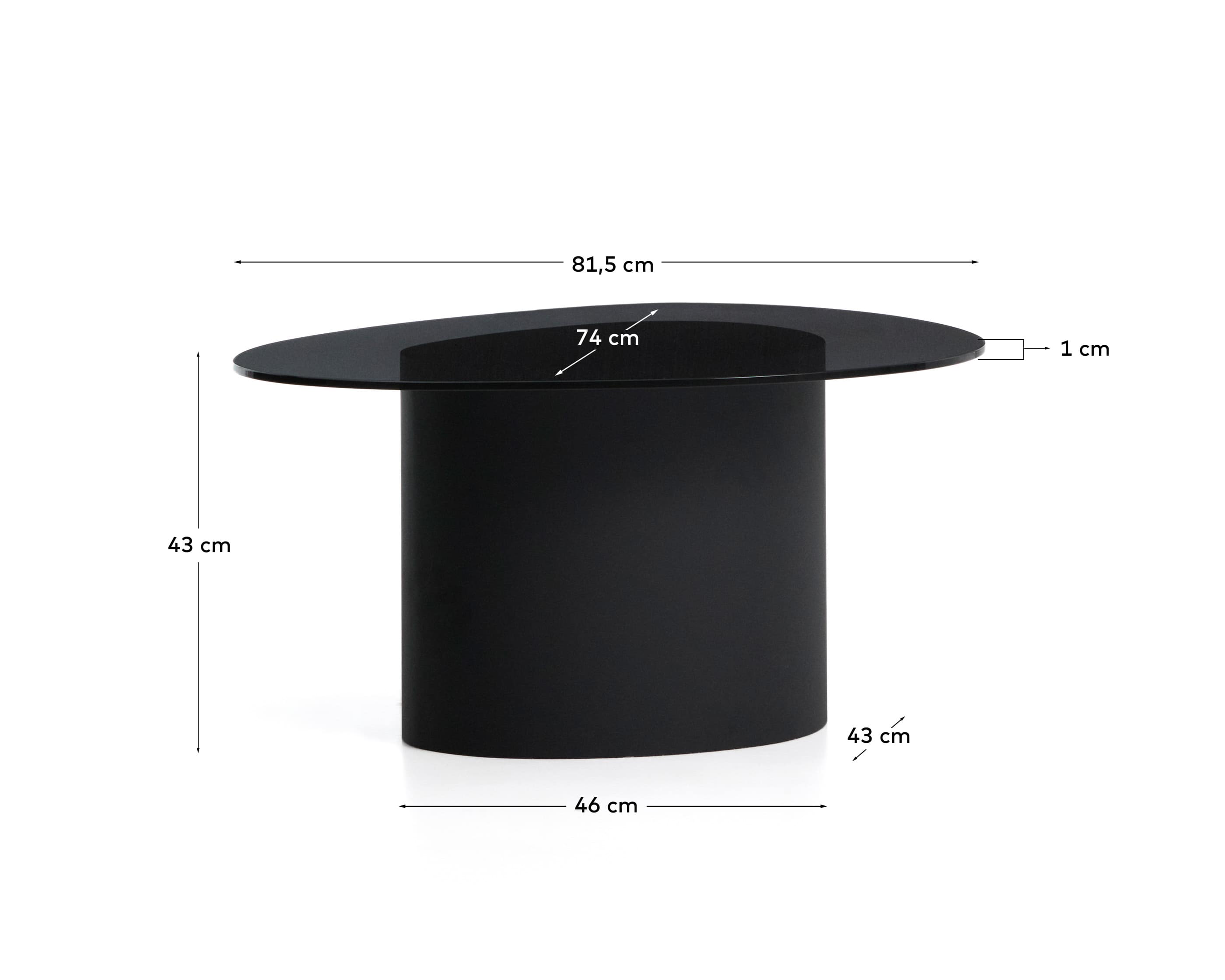 Olir coffee table in tempered glass and black steel 82 x 74 cm