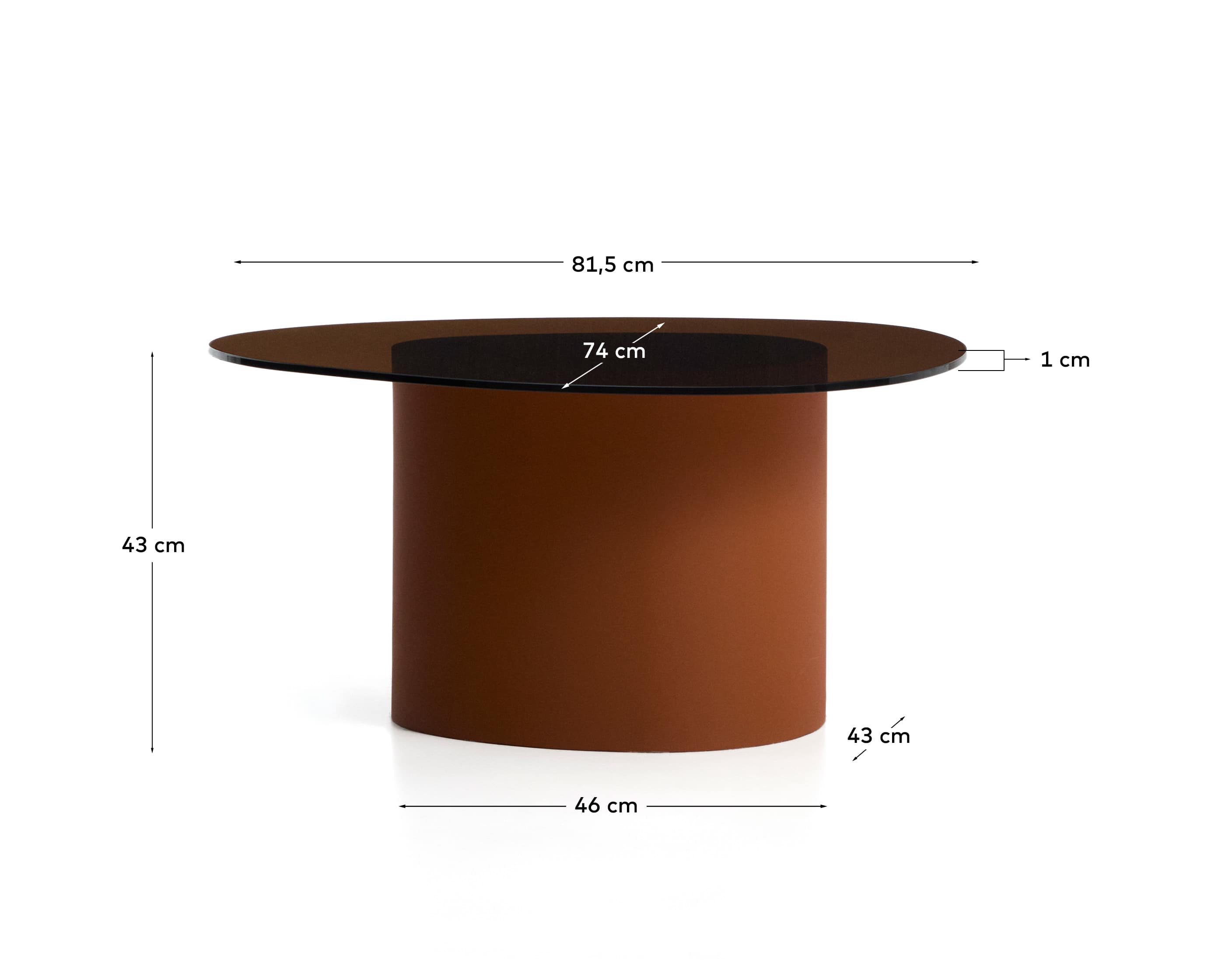 Olir coffee table in tempered glass and brown steel 82 x 74 cm