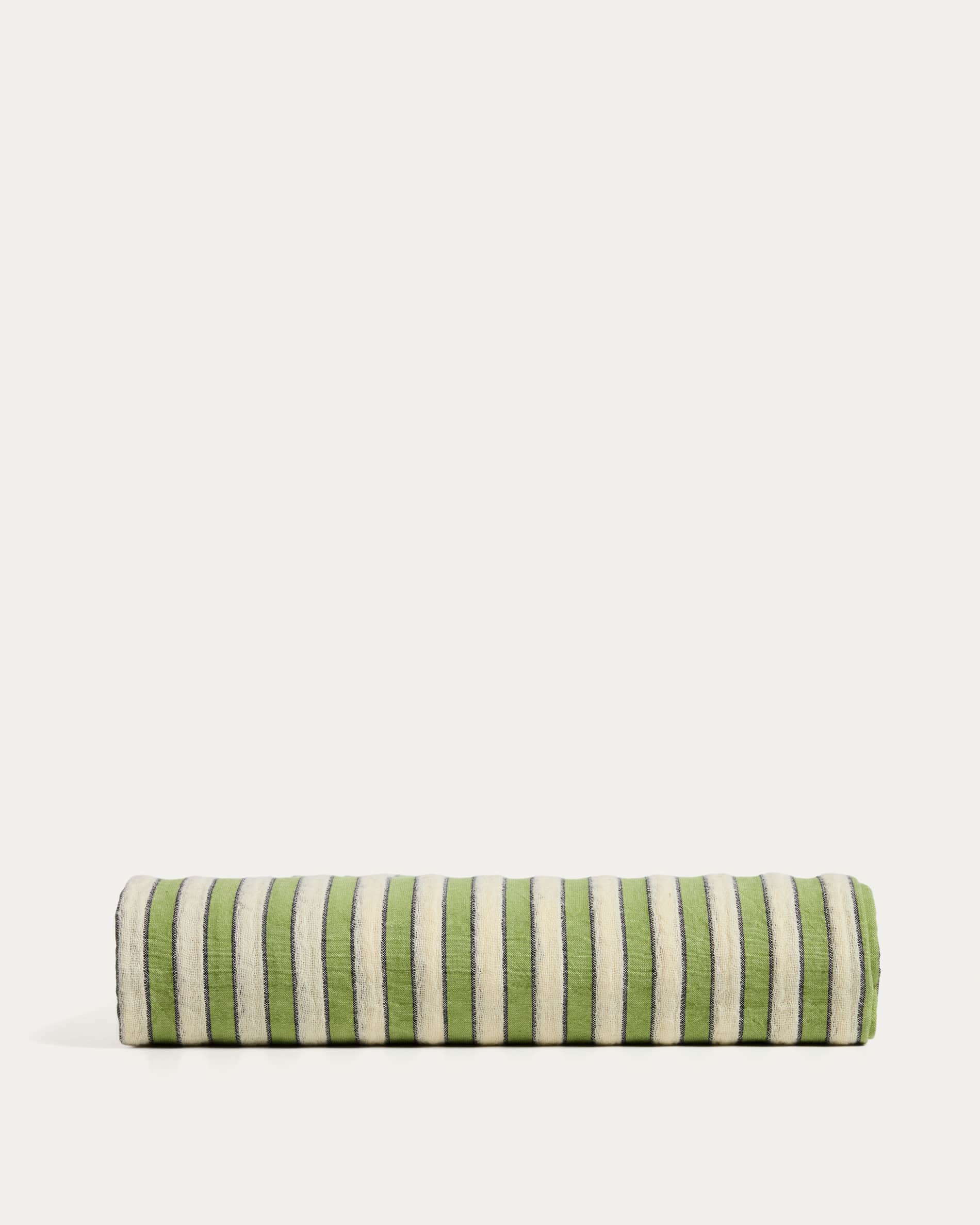 Ulena green striped 100% cotton tablecloth 170 x 250cm