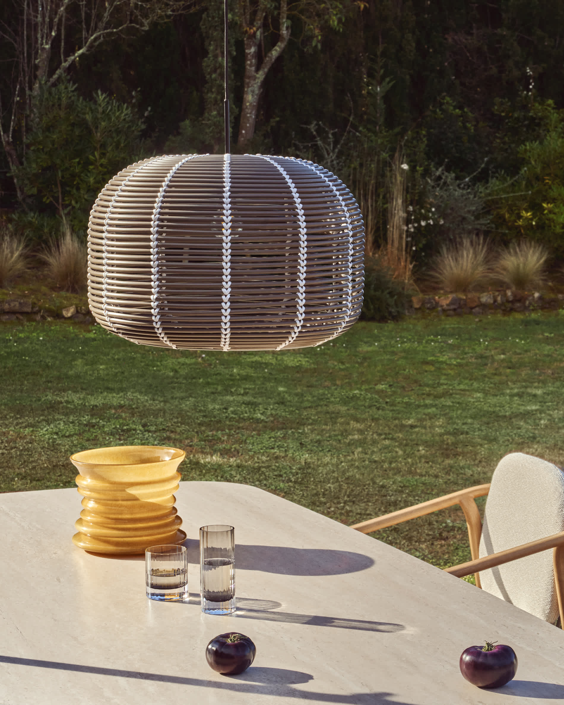Garoina lampshade for outdoor ceiling lamp in taupe synthetic rattan Ø 50cm