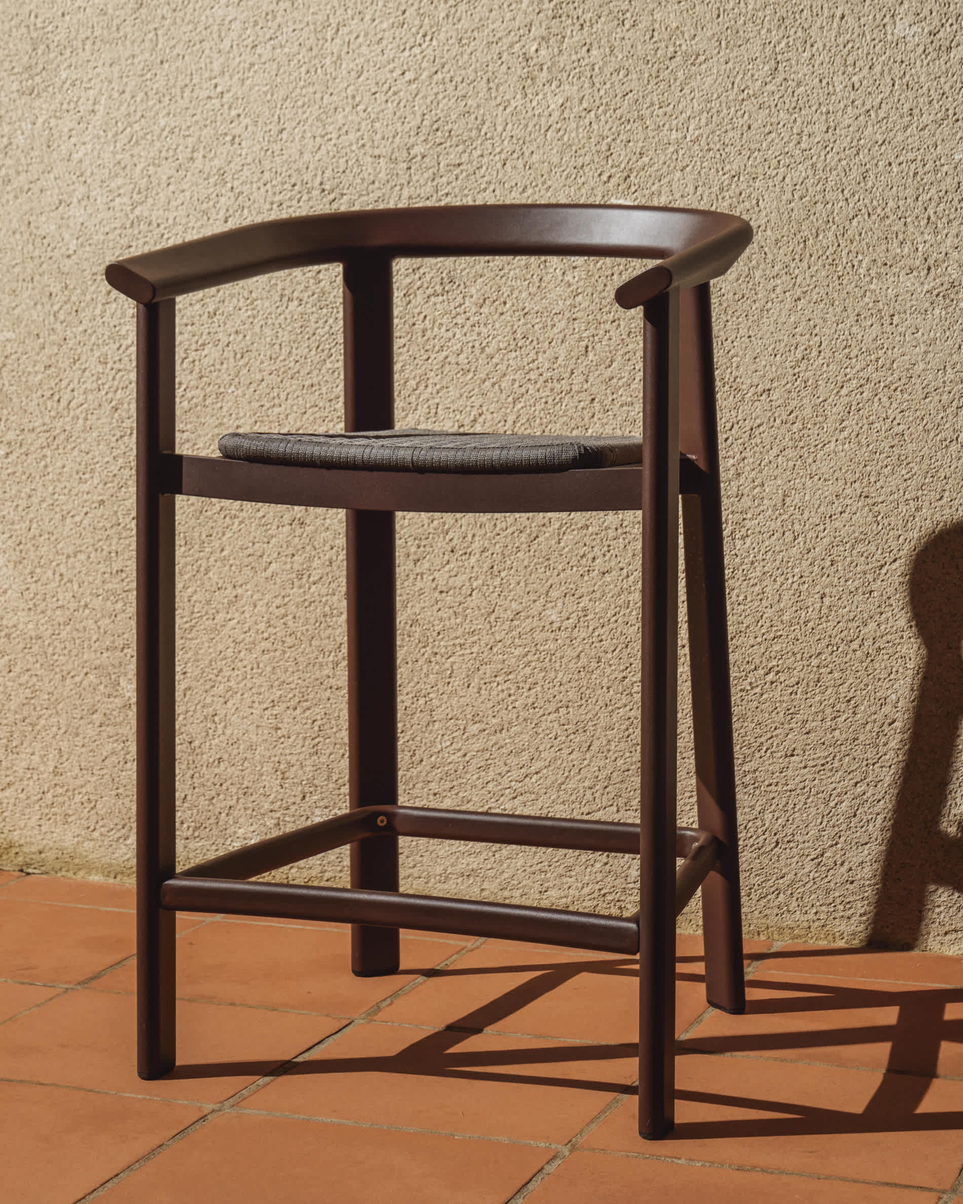 Erice stool in aluminium and brown rope cord 65cm