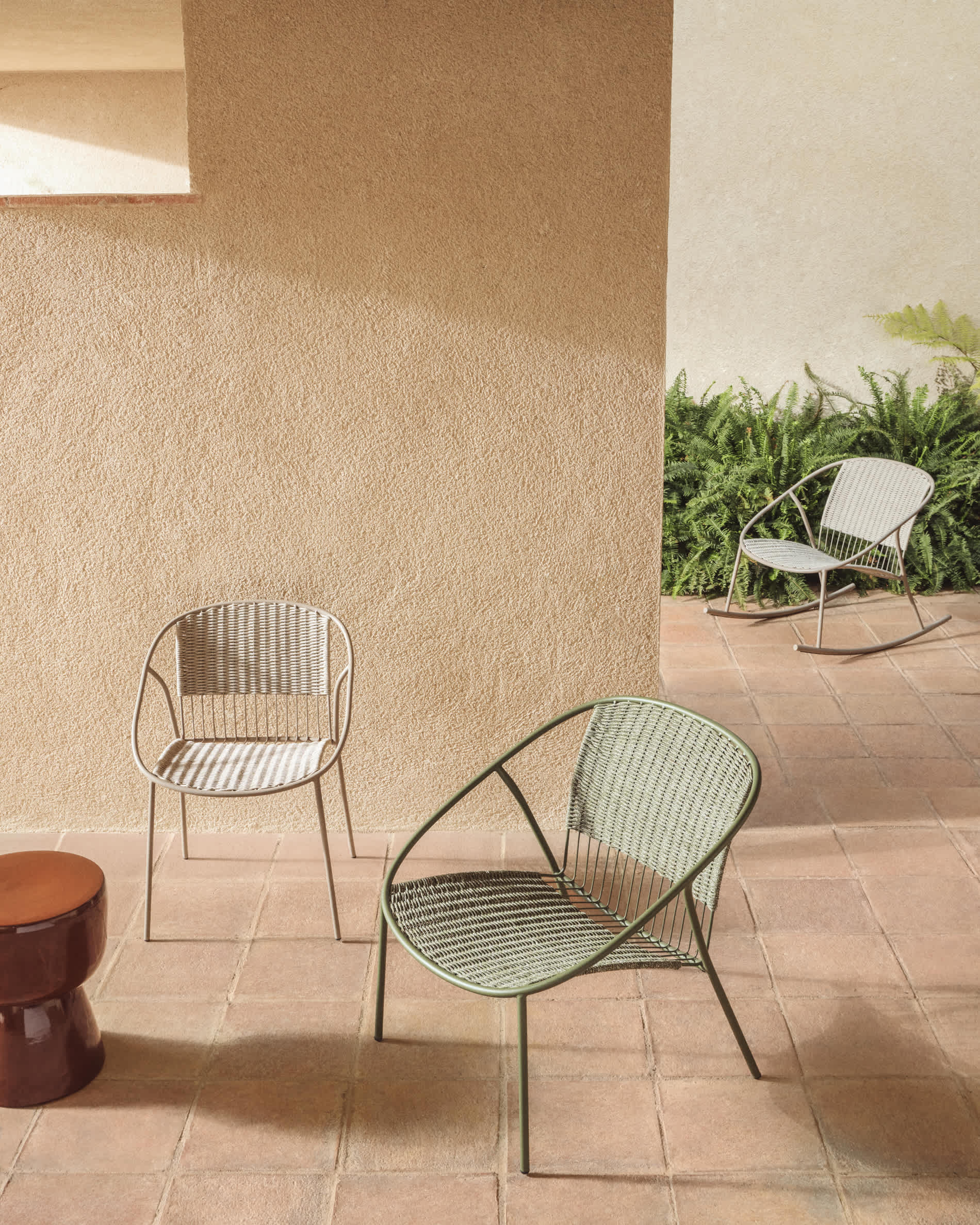 Atrani rocking chair in galvanized steel and taupe rope