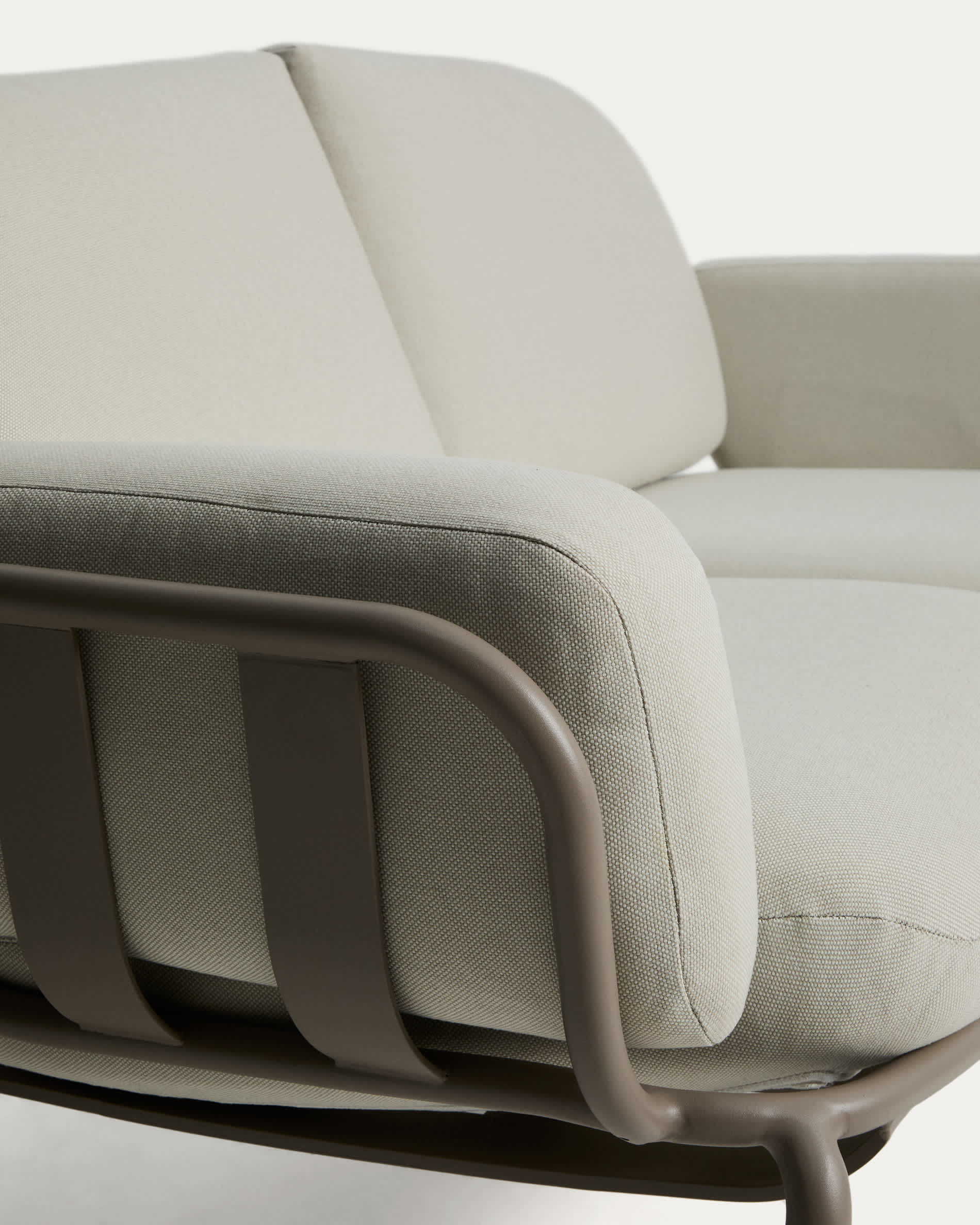 Joncols outdoor 2-seater sofa in aluminium with taupe painted finish and beige cushions 164cm