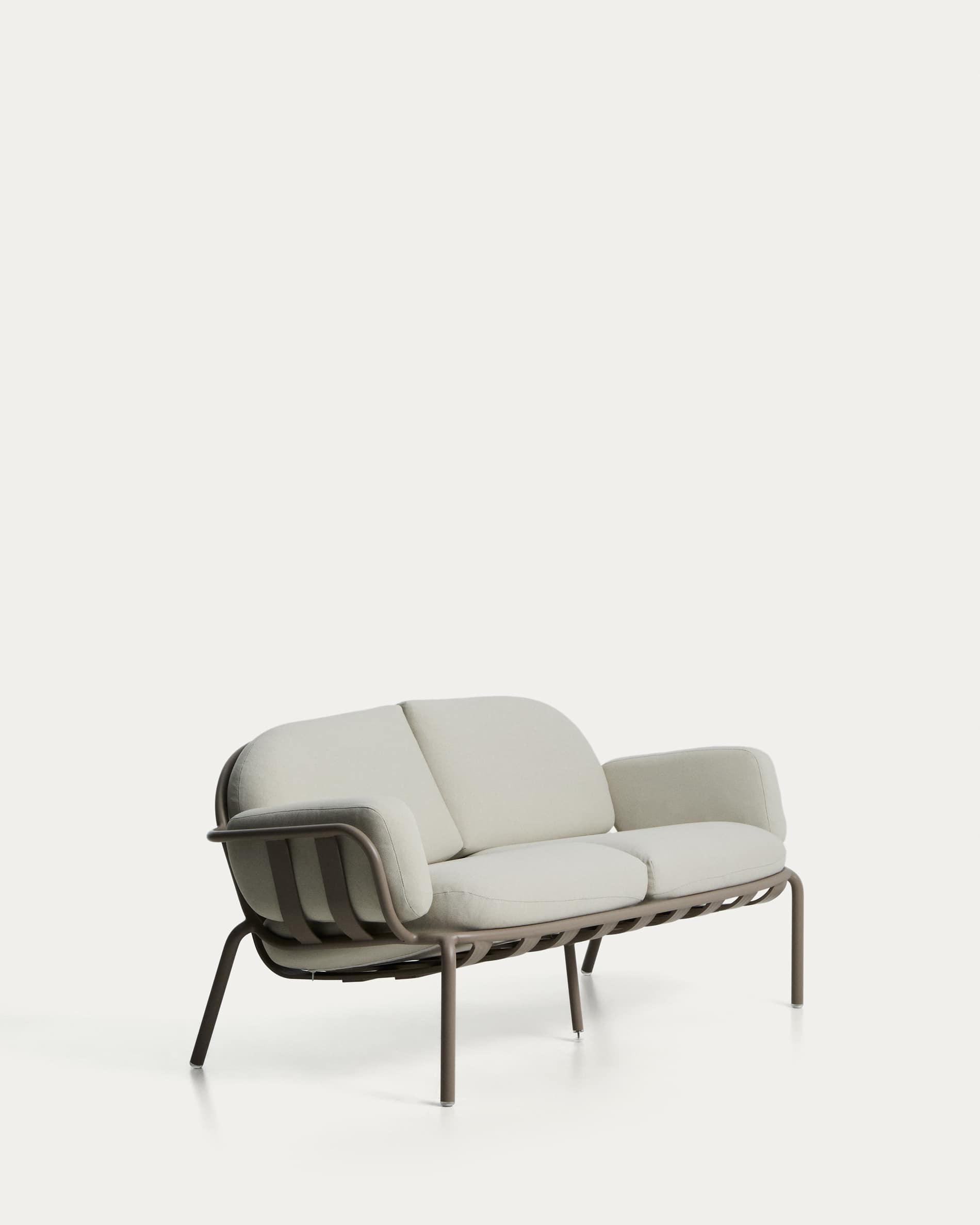 Joncols outdoor 2-seater sofa in aluminium with taupe painted finish and beige cushions 164cm