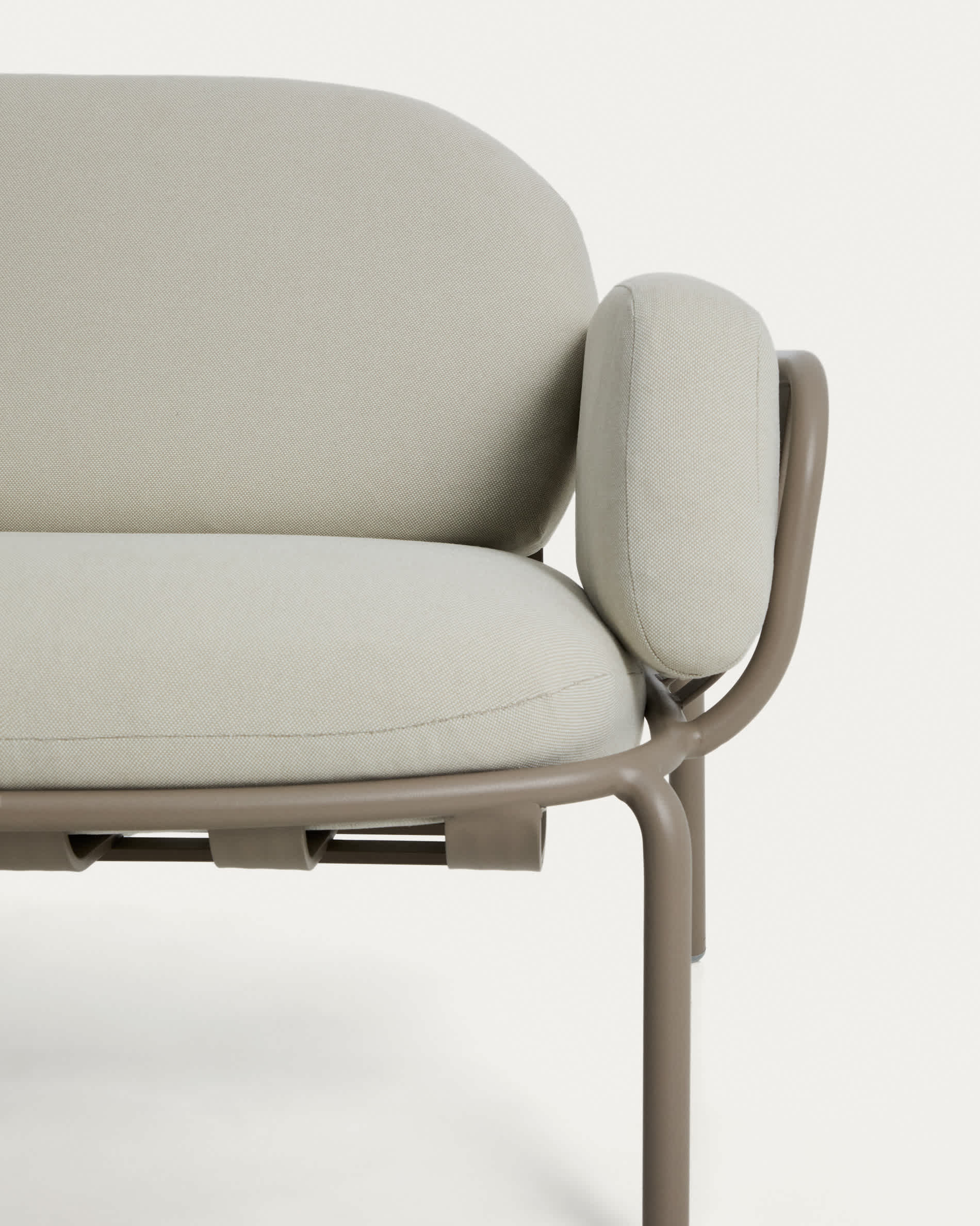Joncols outdoor 2-seater sofa in aluminium with taupe painted finish and beige cushions 164cm