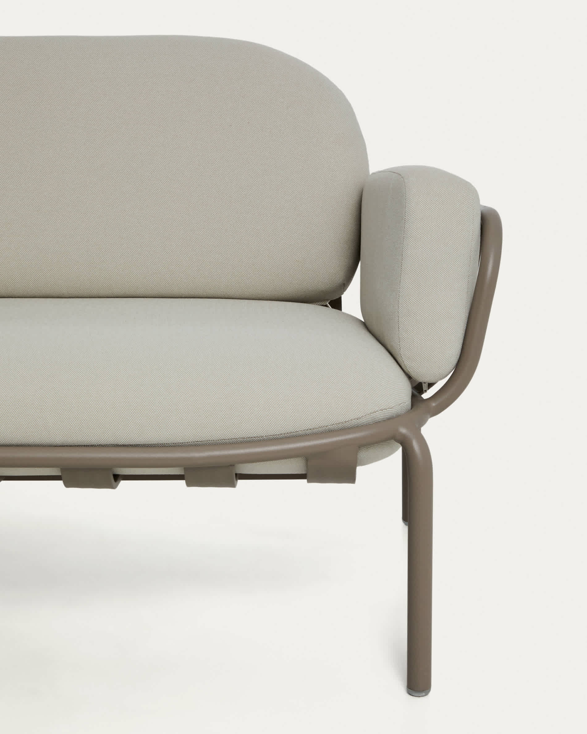 Joncols outdoor 3-seater sofa in aluminium with taupe painted finish and beige cushions 224cm
