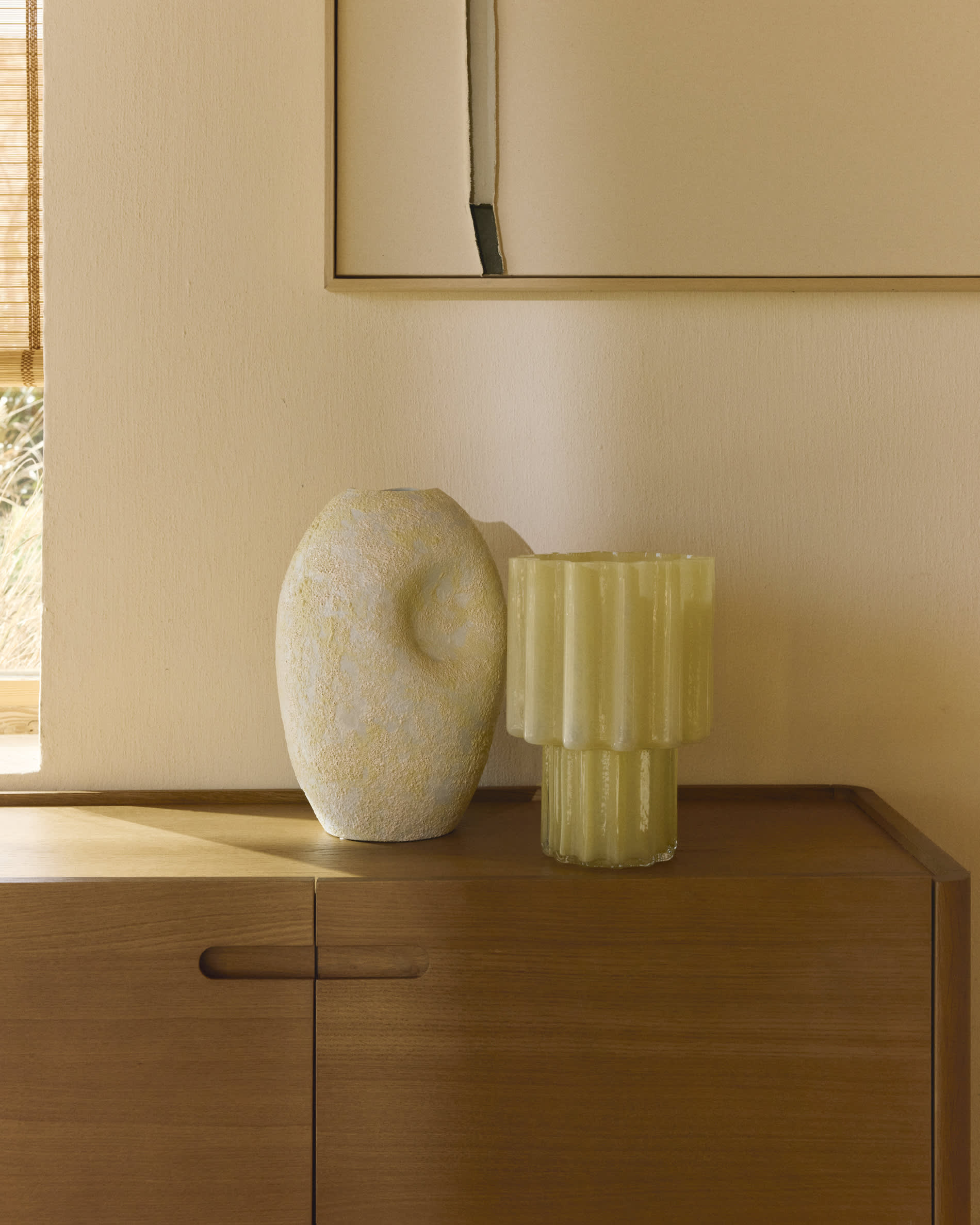 Medira ecru and yellow ceramic vase 32.5cm
