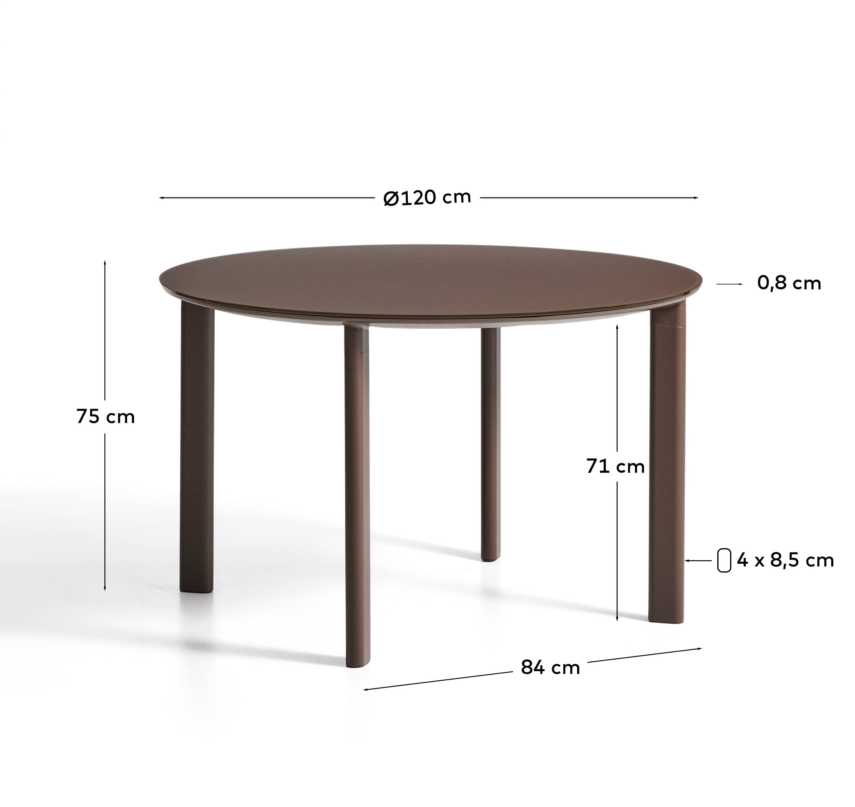Erice round table in aluminium and brown tempered glass Ø120 cm