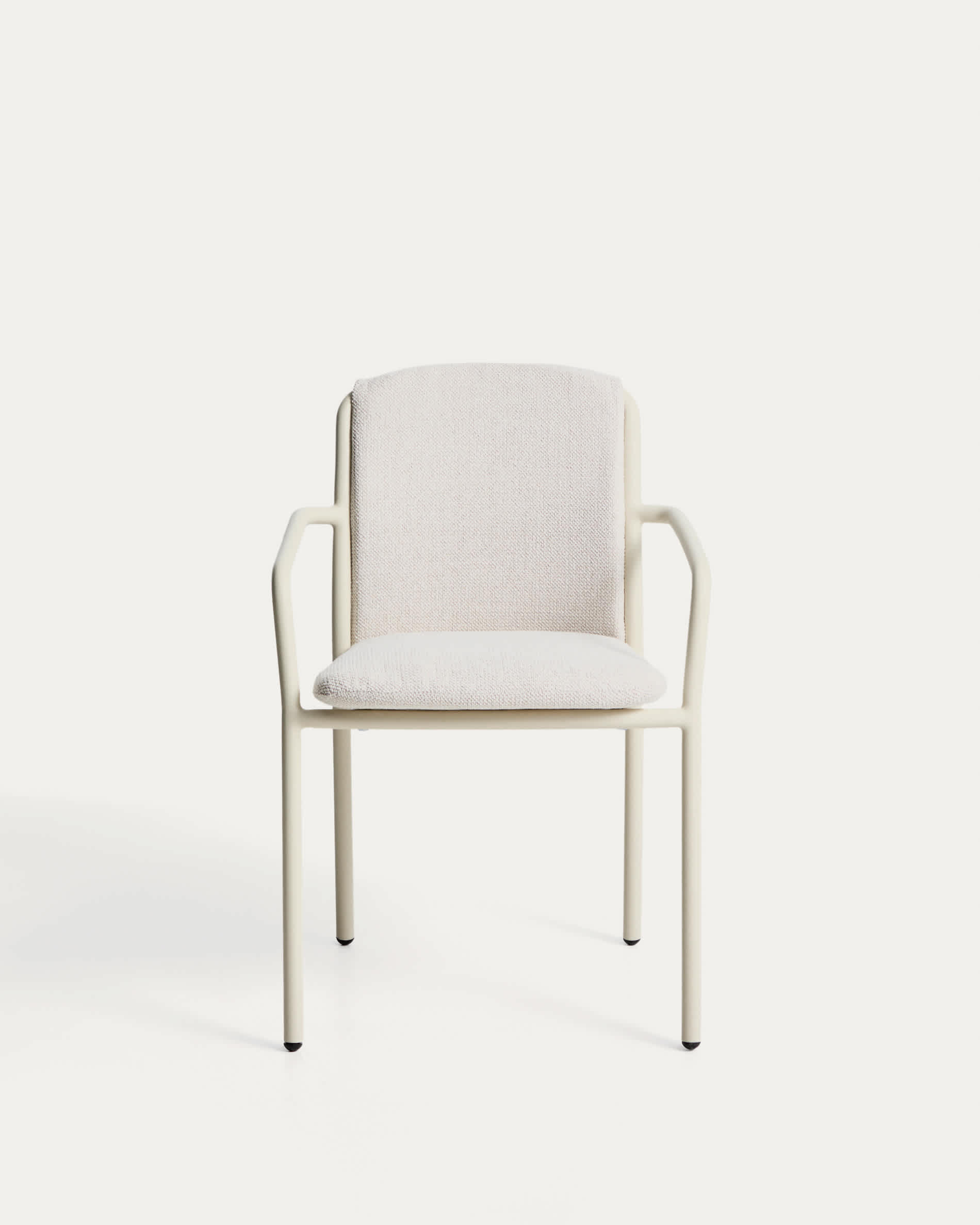 Linosa stackable outdoor chair in ecru aluminium with beige cushion