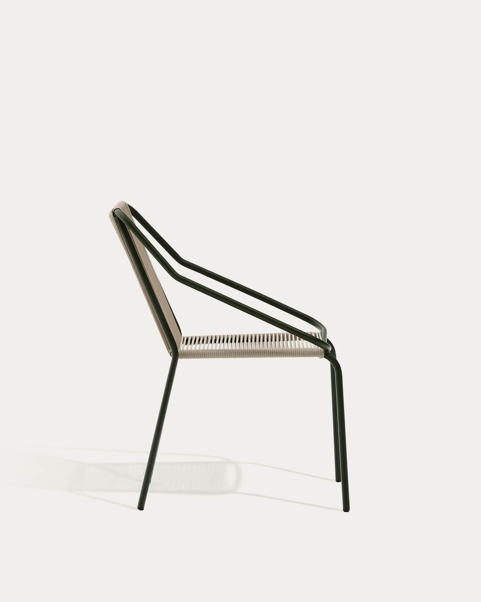 Zivia stackable outdoor chair in ecru rope cord and green galvanised steel