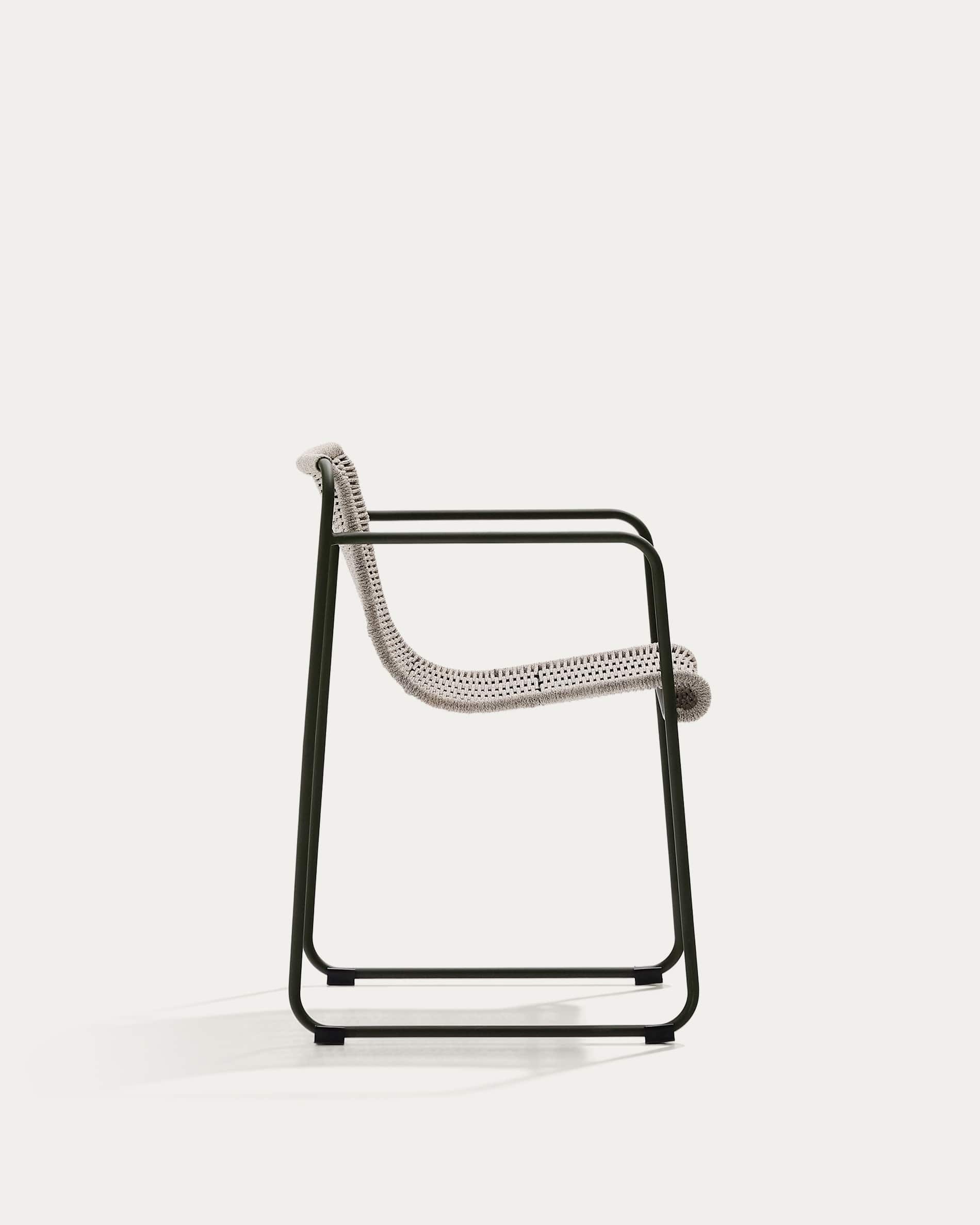 Maurina stackable chair in green galvanised steel and ecru and grey rope cord