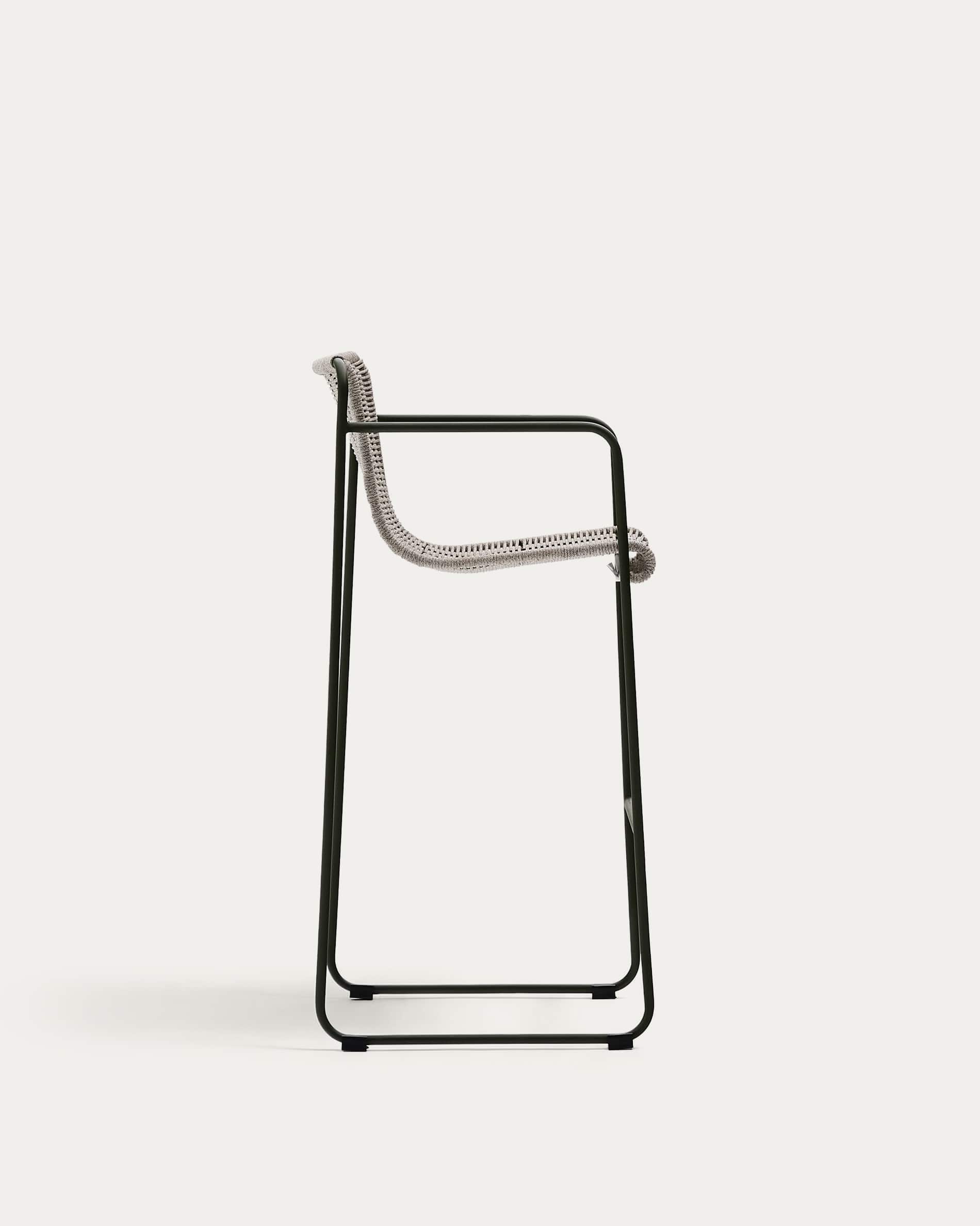 Maurina stool in green galvanised steel and ecru and grey rope cord 74,5cm