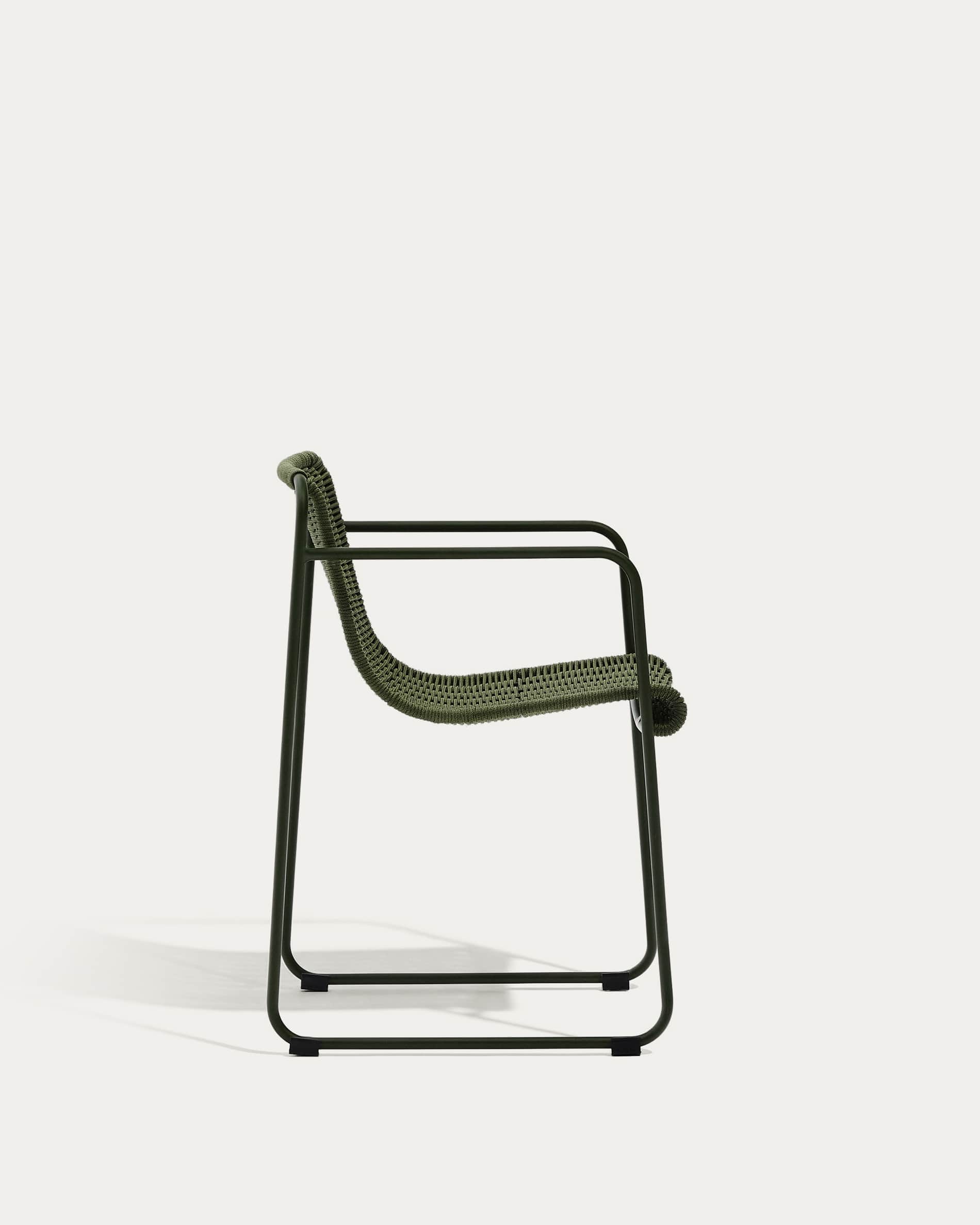 Maurina stackable chair in green galvanised steel and green rope cord