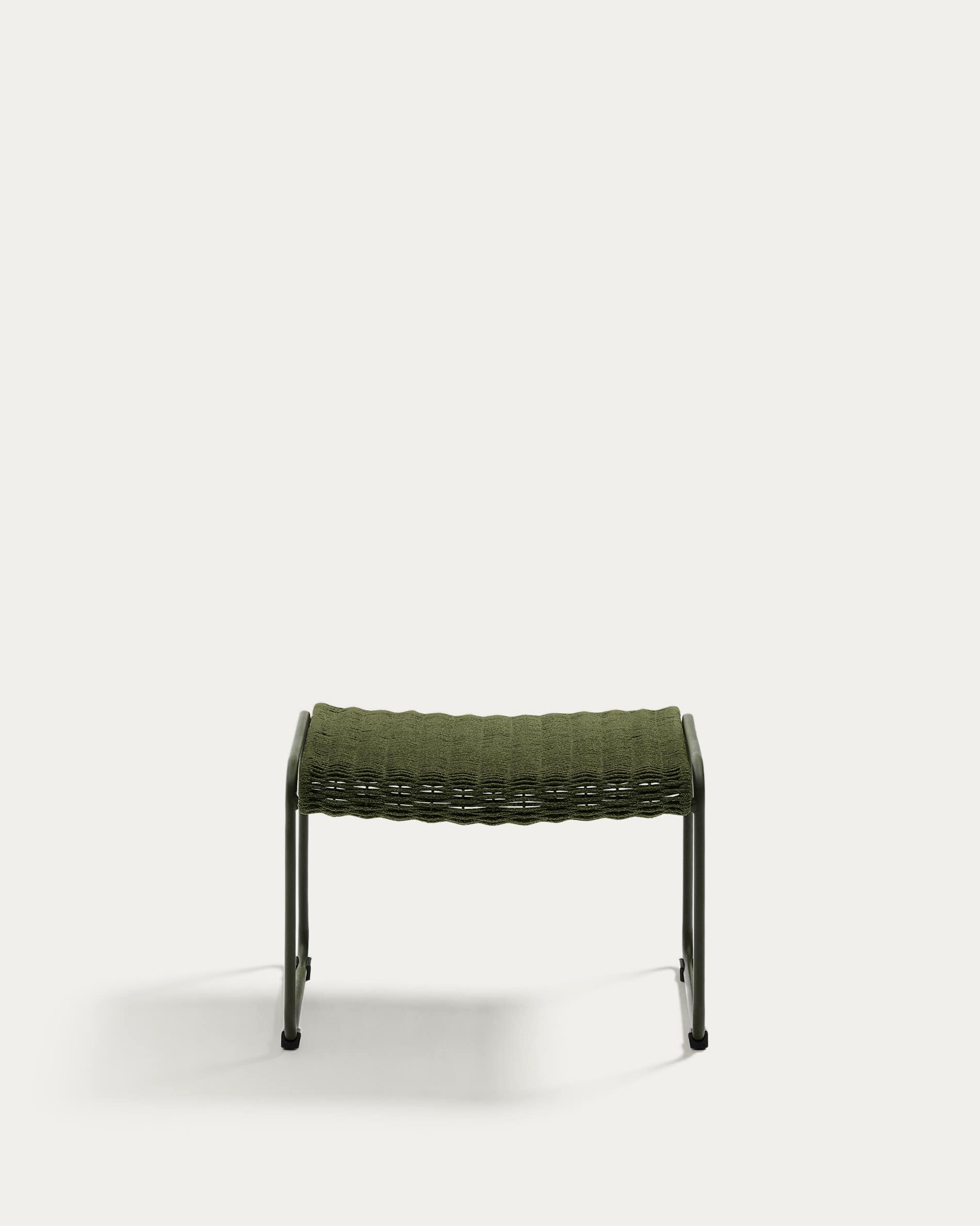 Maurina footrest in green galvanised steel and green rope cord 58 x 52.5cm