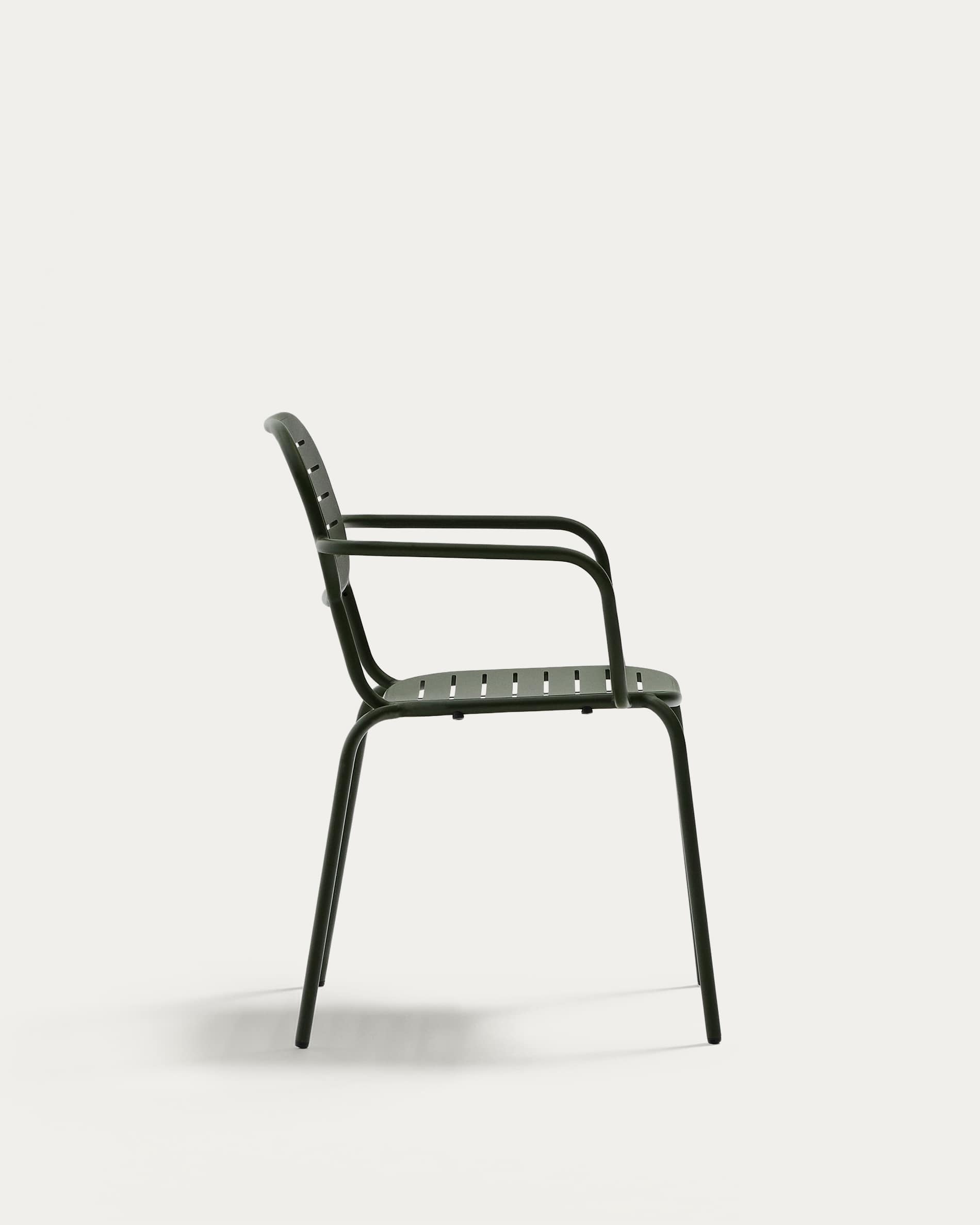 Brai stackable outdoor chair with armrests in green galvanised steel